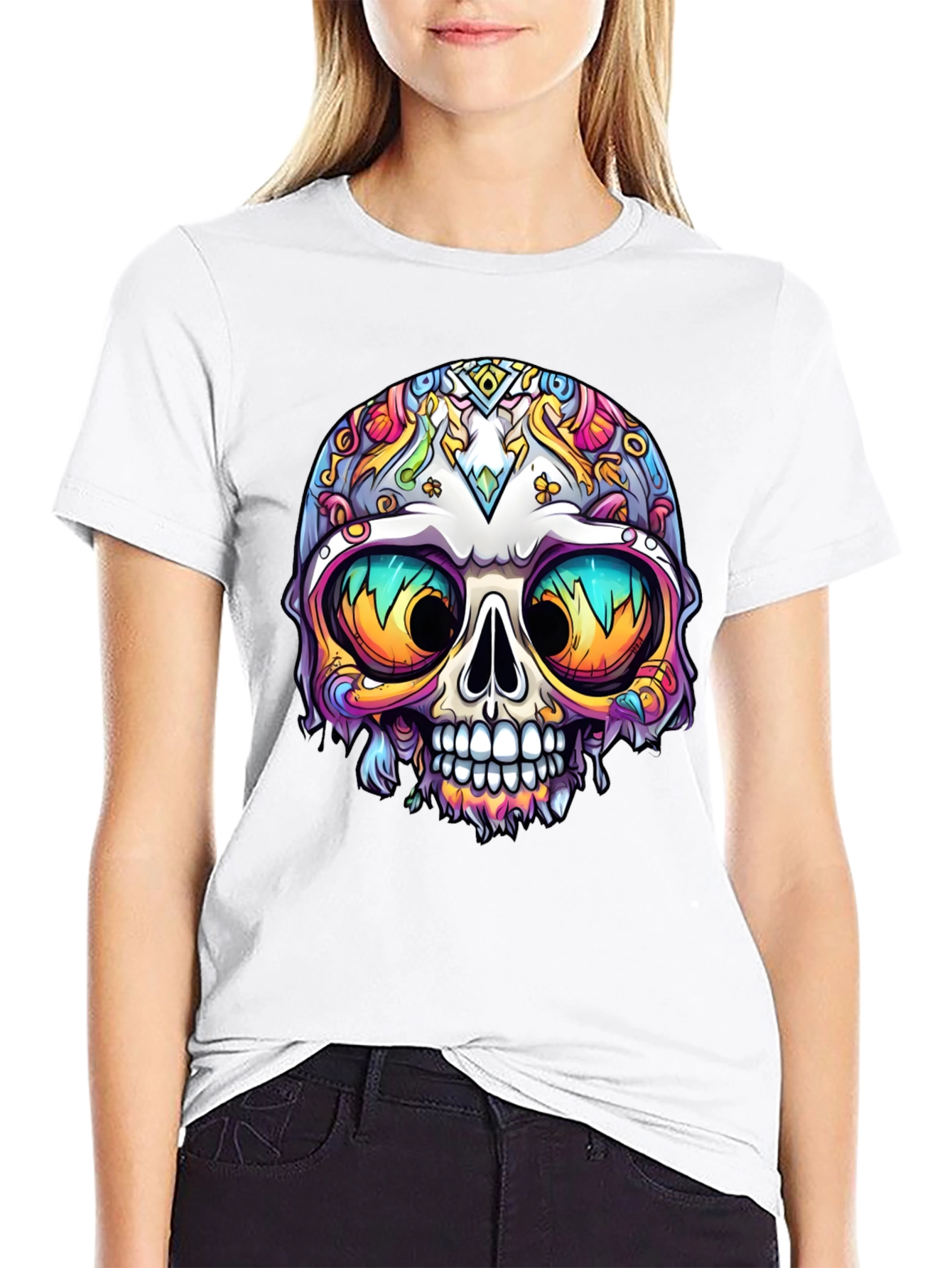 Vibrant Sugar Skull Graphic Tee - Mens Black T-Shirt