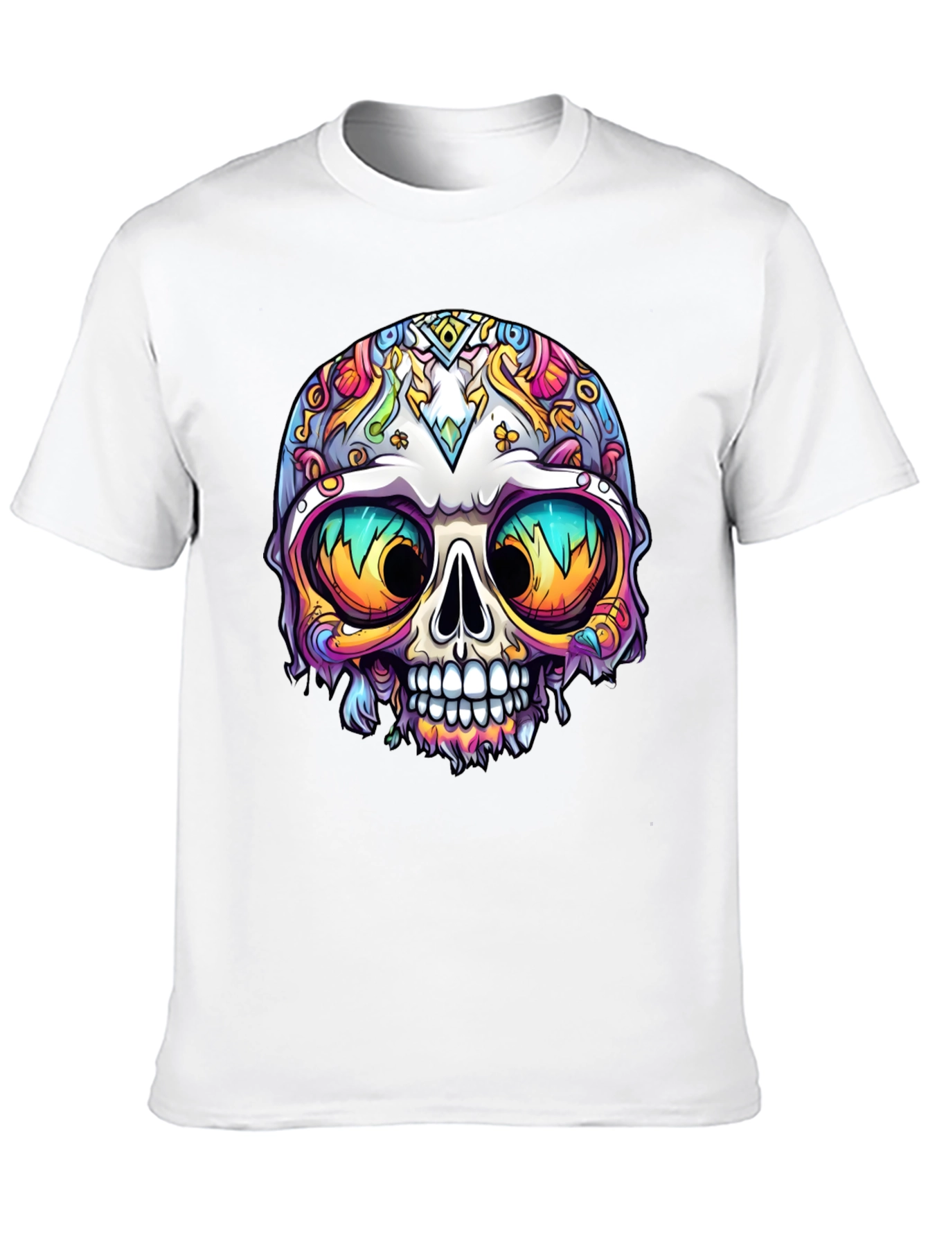 Vibrant Sugar Skull Graphic Tee - Mens Black T-Shirt