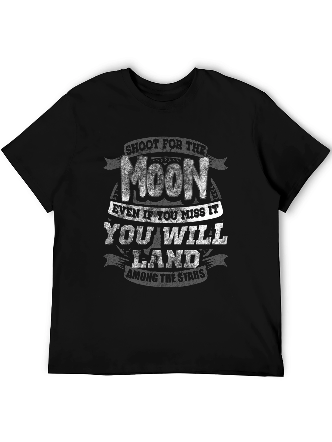 Inspirational Moon & Stars Graphic Print Black T-Shirt