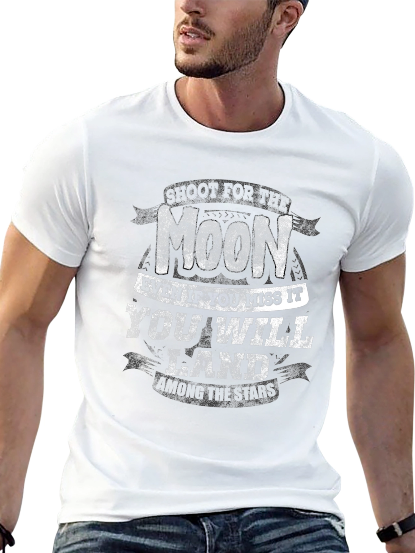 Inspirational Moon & Stars Graphic Print Black T-Shirt