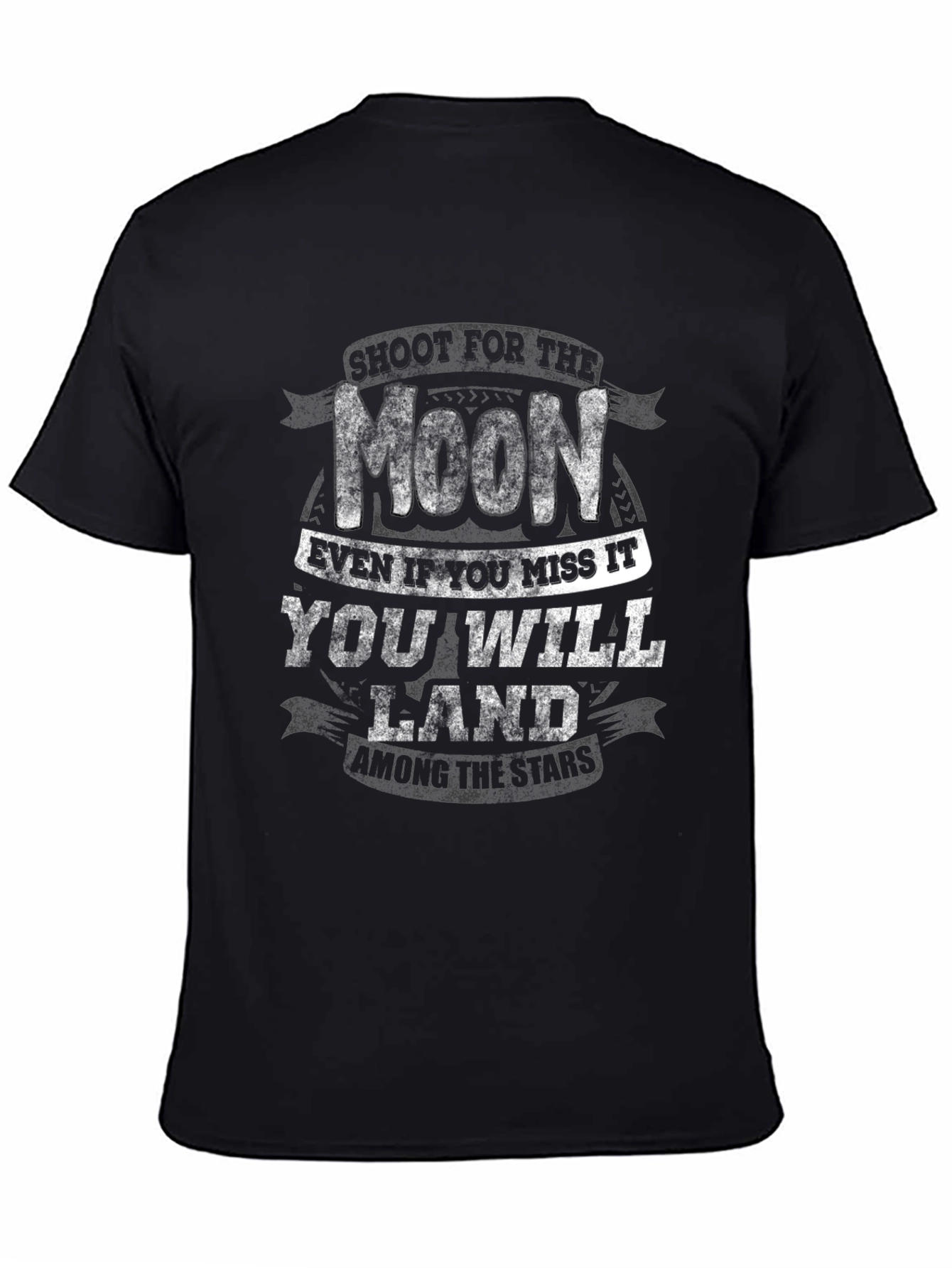 Inspirational Moon & Stars Graphic Print Black T-Shirt