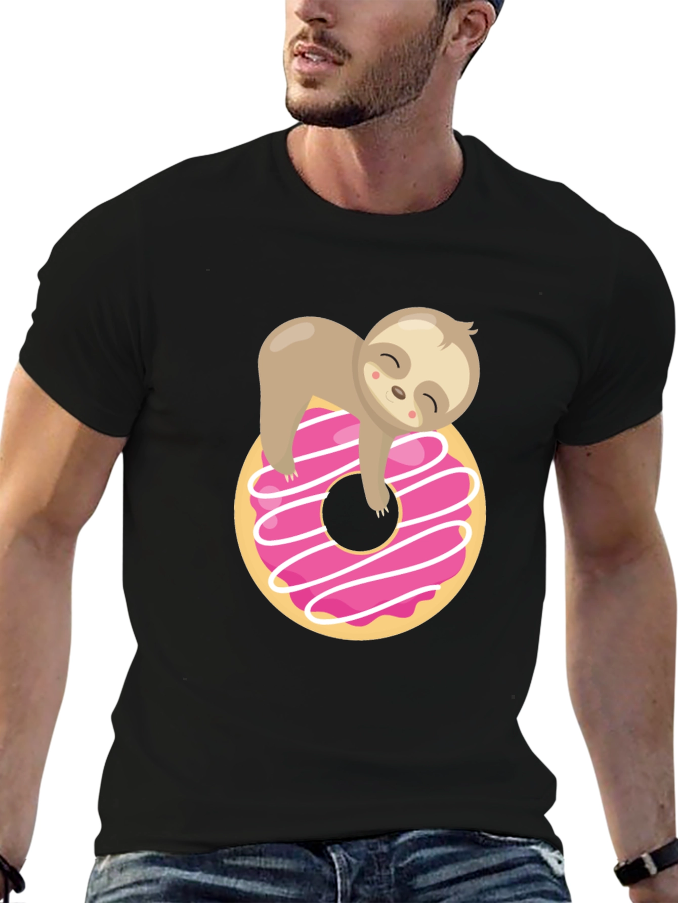 Sloth Donut Graphic T-Shirt Black