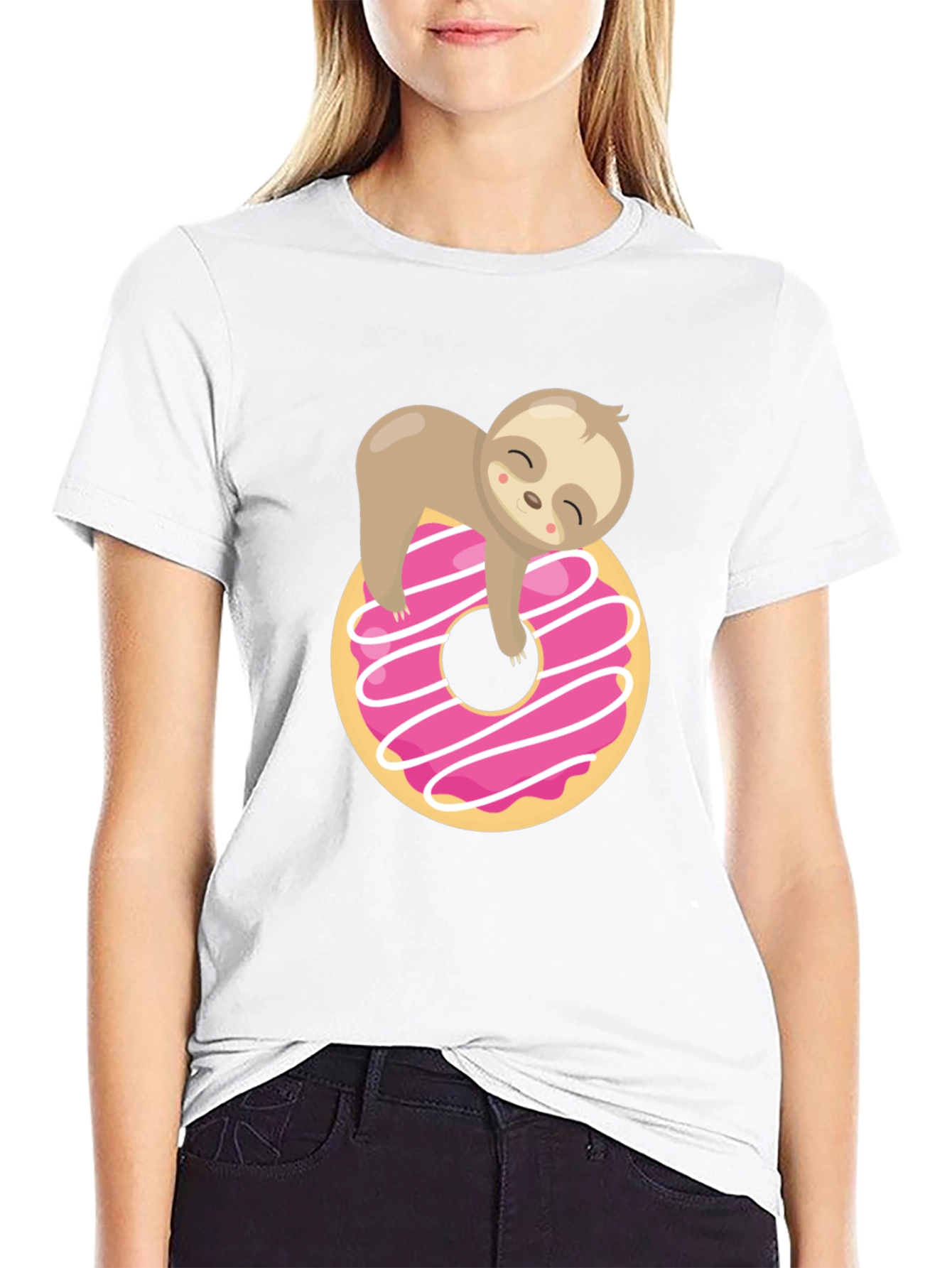Sloth Donut Graphic T-Shirt Black