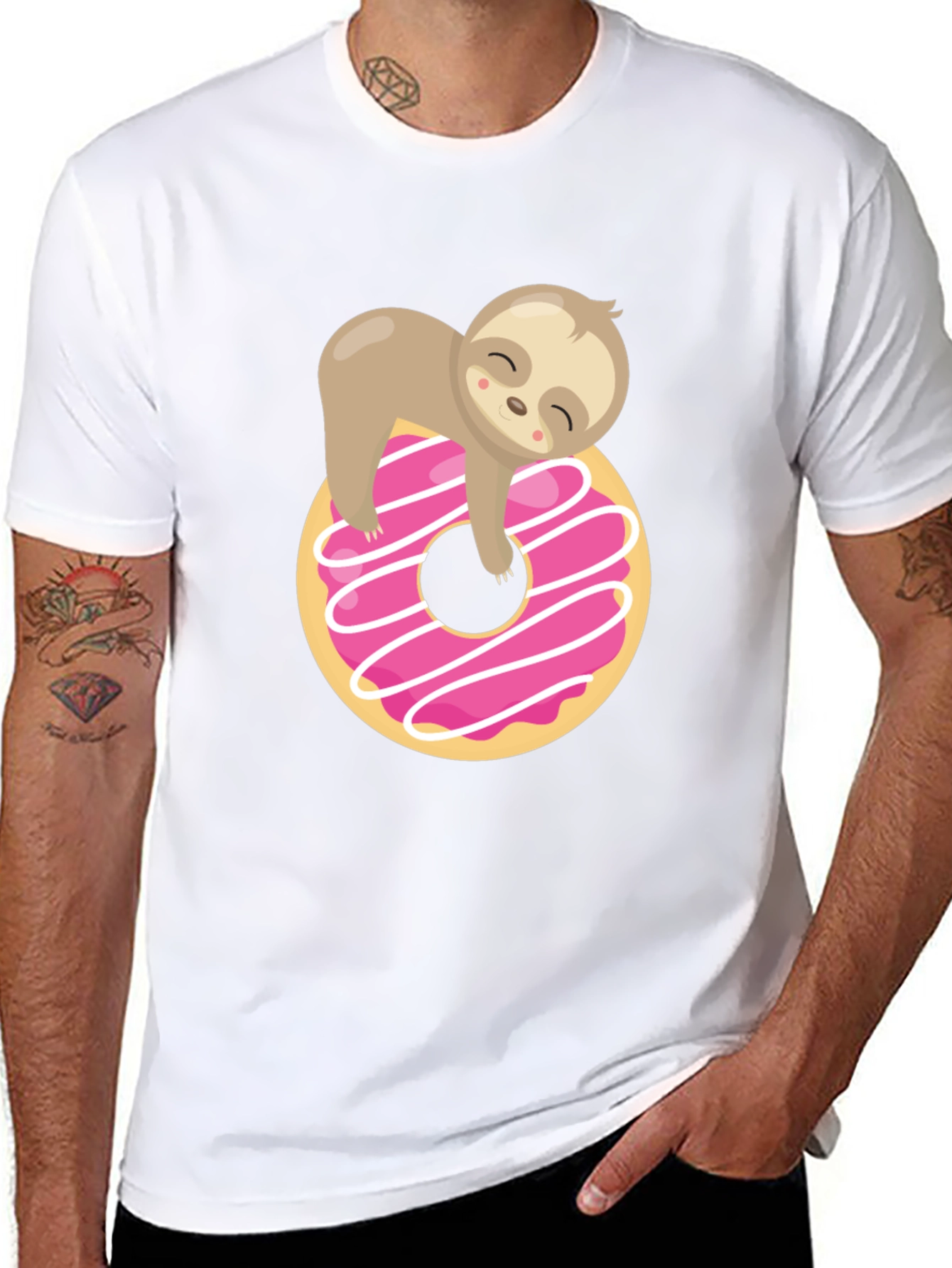 Sloth Donut Graphic T-Shirt Black