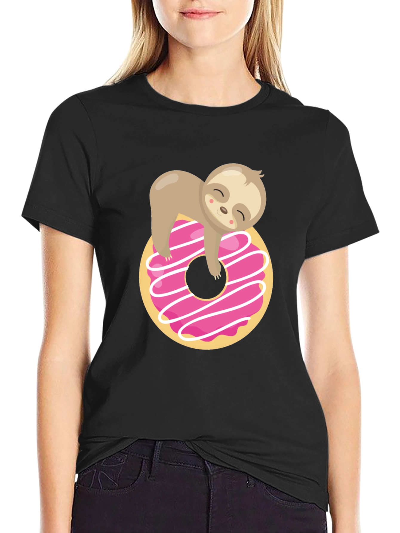 Sloth Donut Graphic T-Shirt Black
