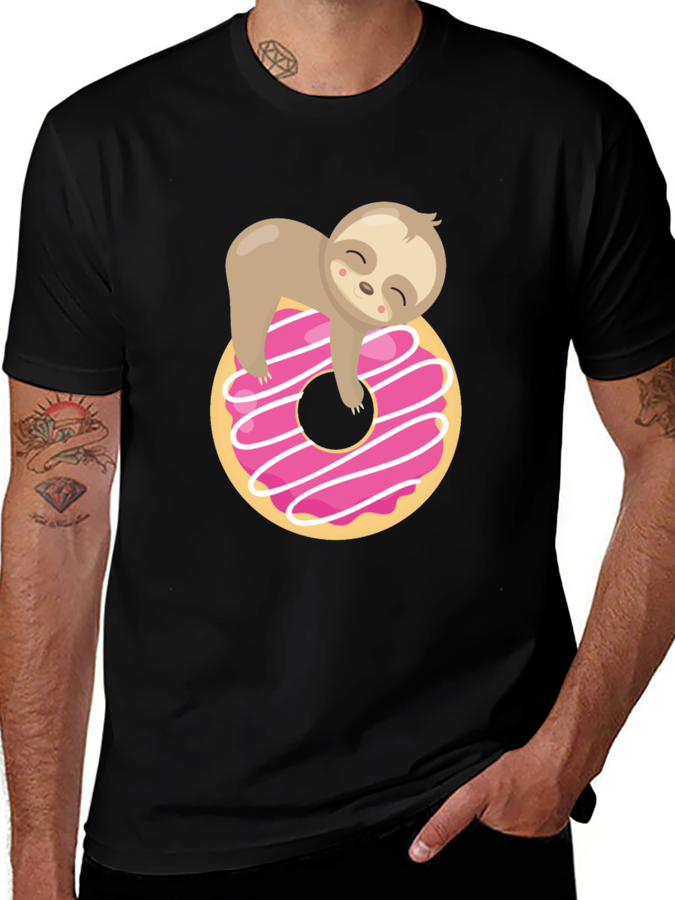 Sloth Donut Graphic T-Shirt Black