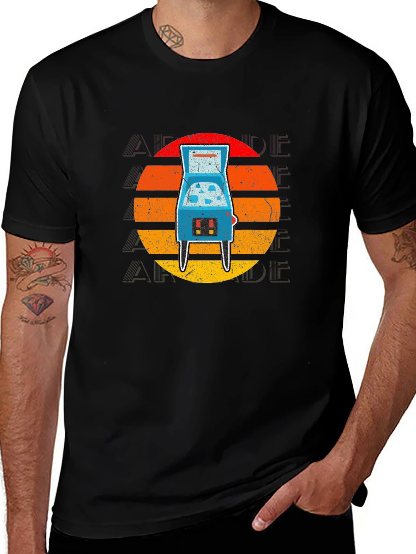 Retro Arcade Sunset T-Shirt - Black