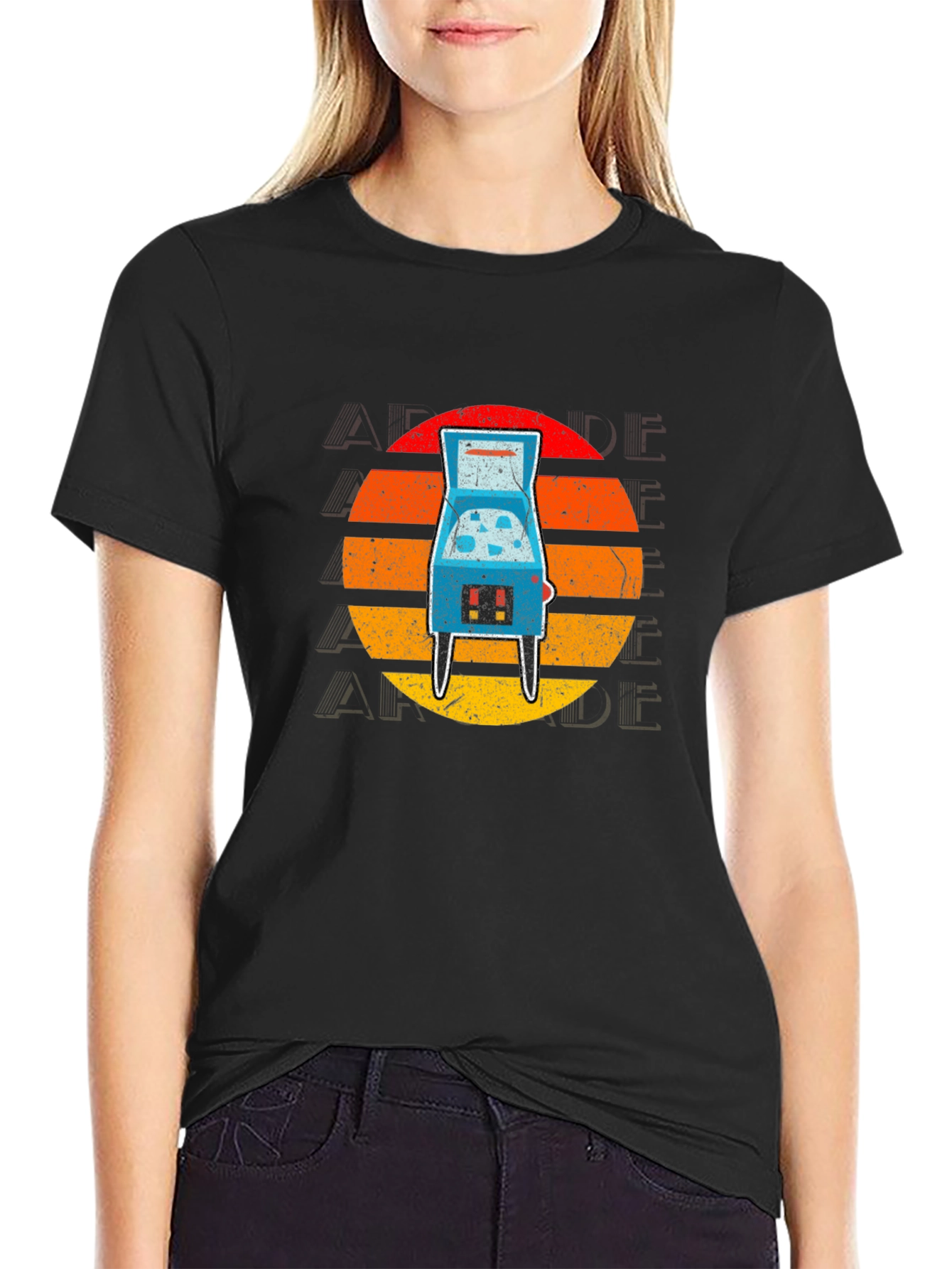Retro Arcade Sunset T-Shirt - Black