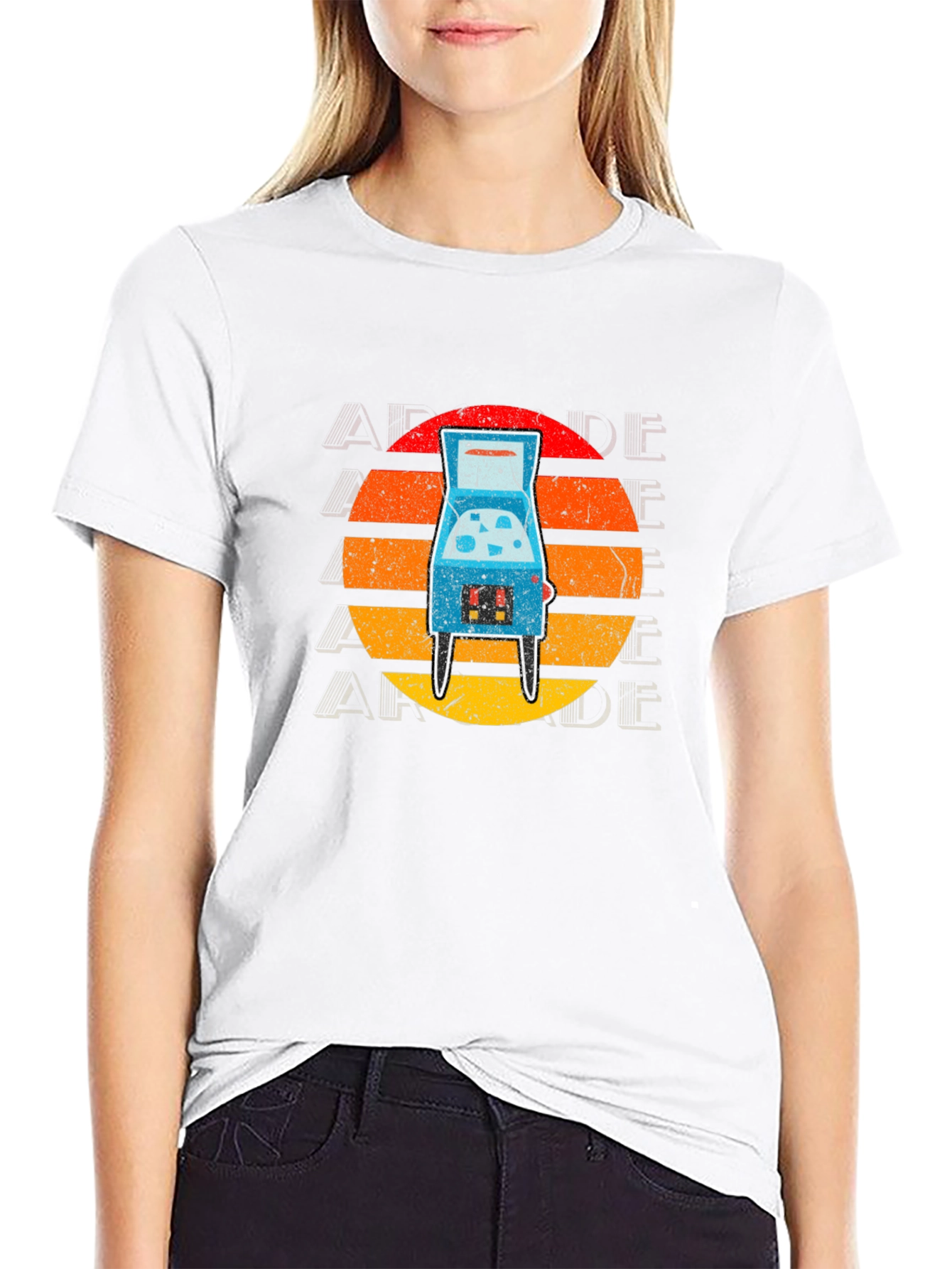 Retro Arcade Sunset T-Shirt - Black