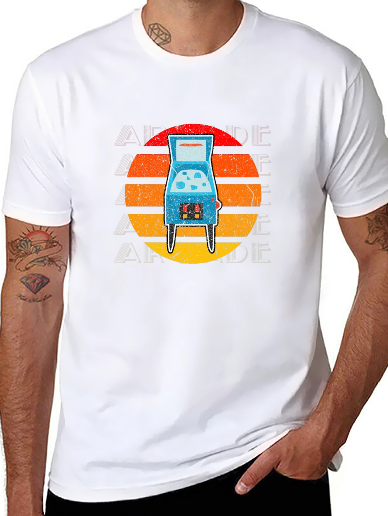 Retro Arcade Sunset T-Shirt - Black