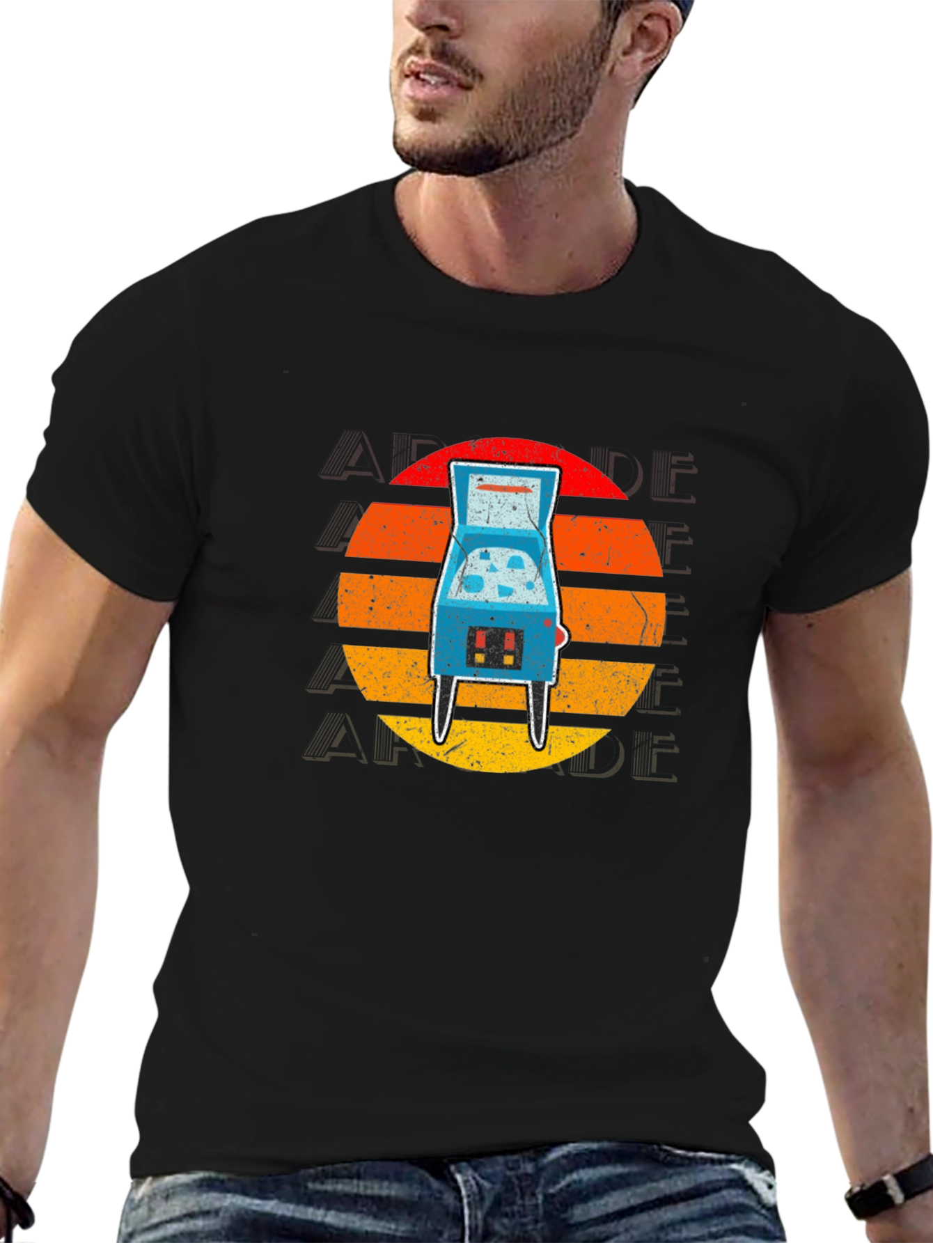 Retro Arcade Sunset T-Shirt - Black