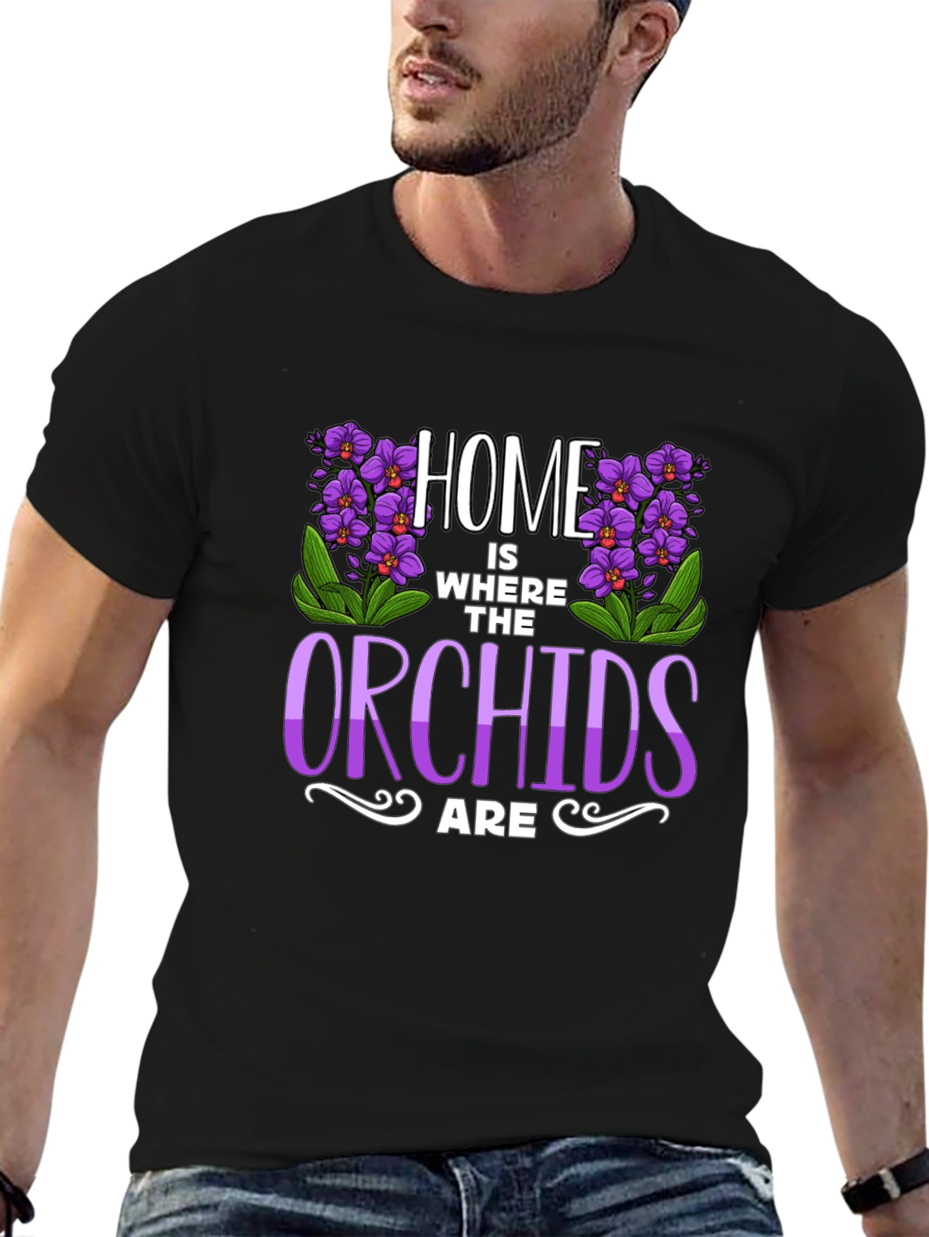 Home Is Where The Orchids Are Black T-Shirt