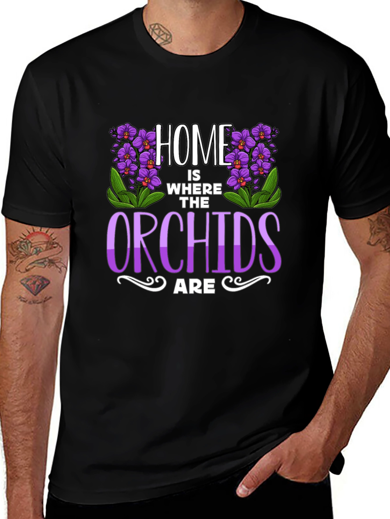 Home Is Where The Orchids Are Black T-Shirt