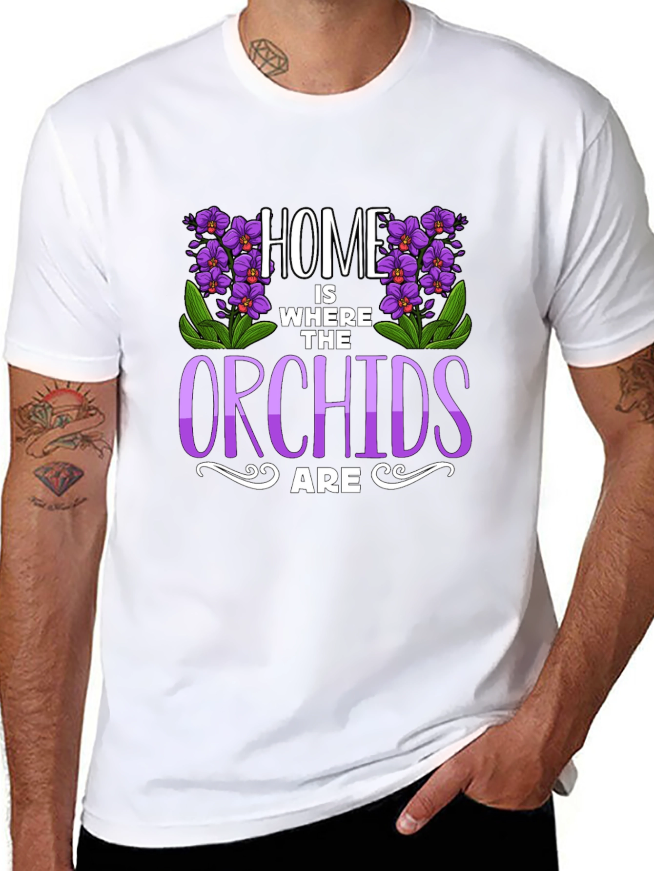 Home Is Where The Orchids Are Black T-Shirt