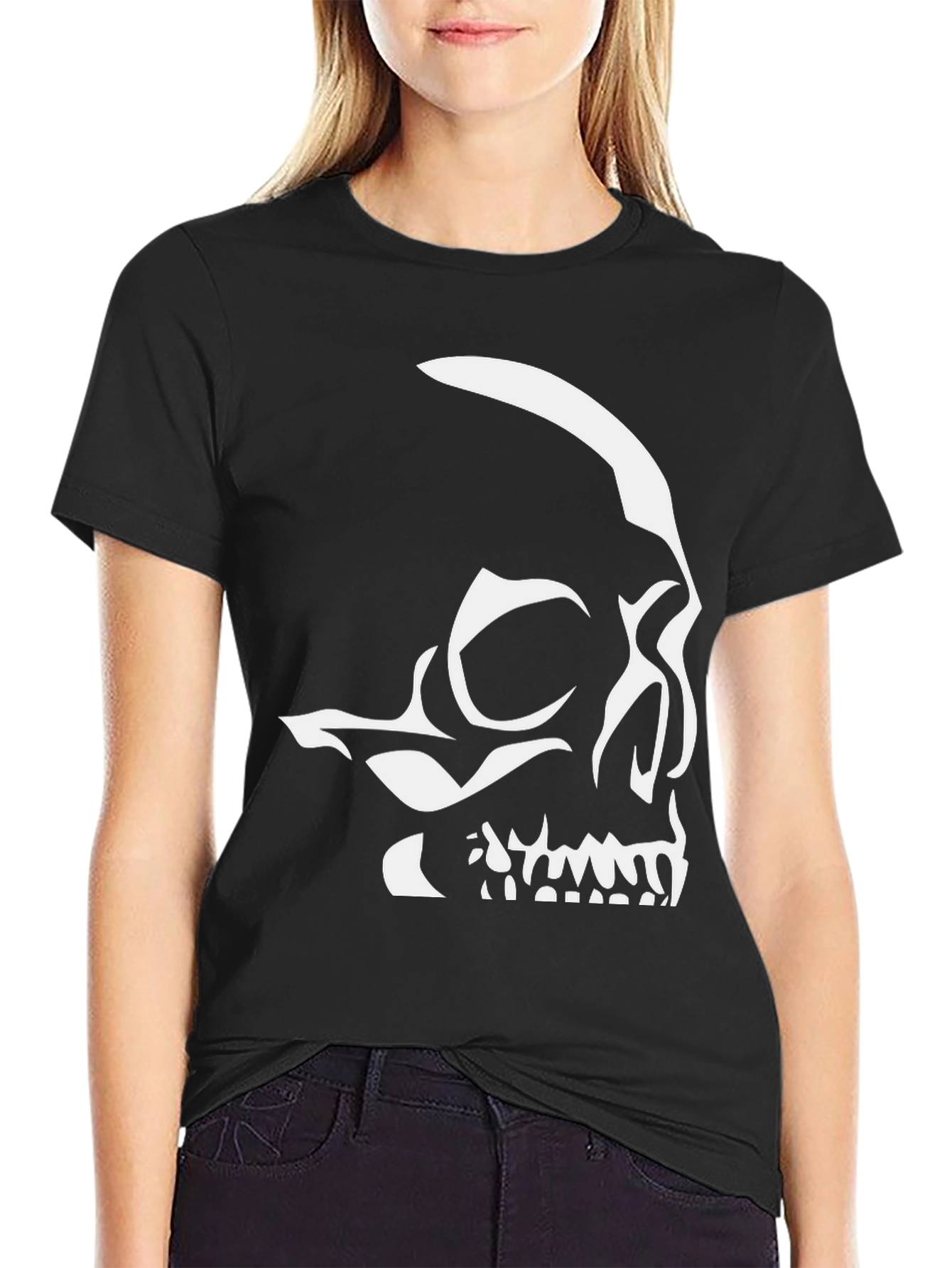 Skull Graphic Tee - Black Cotton Blend T-Shirt