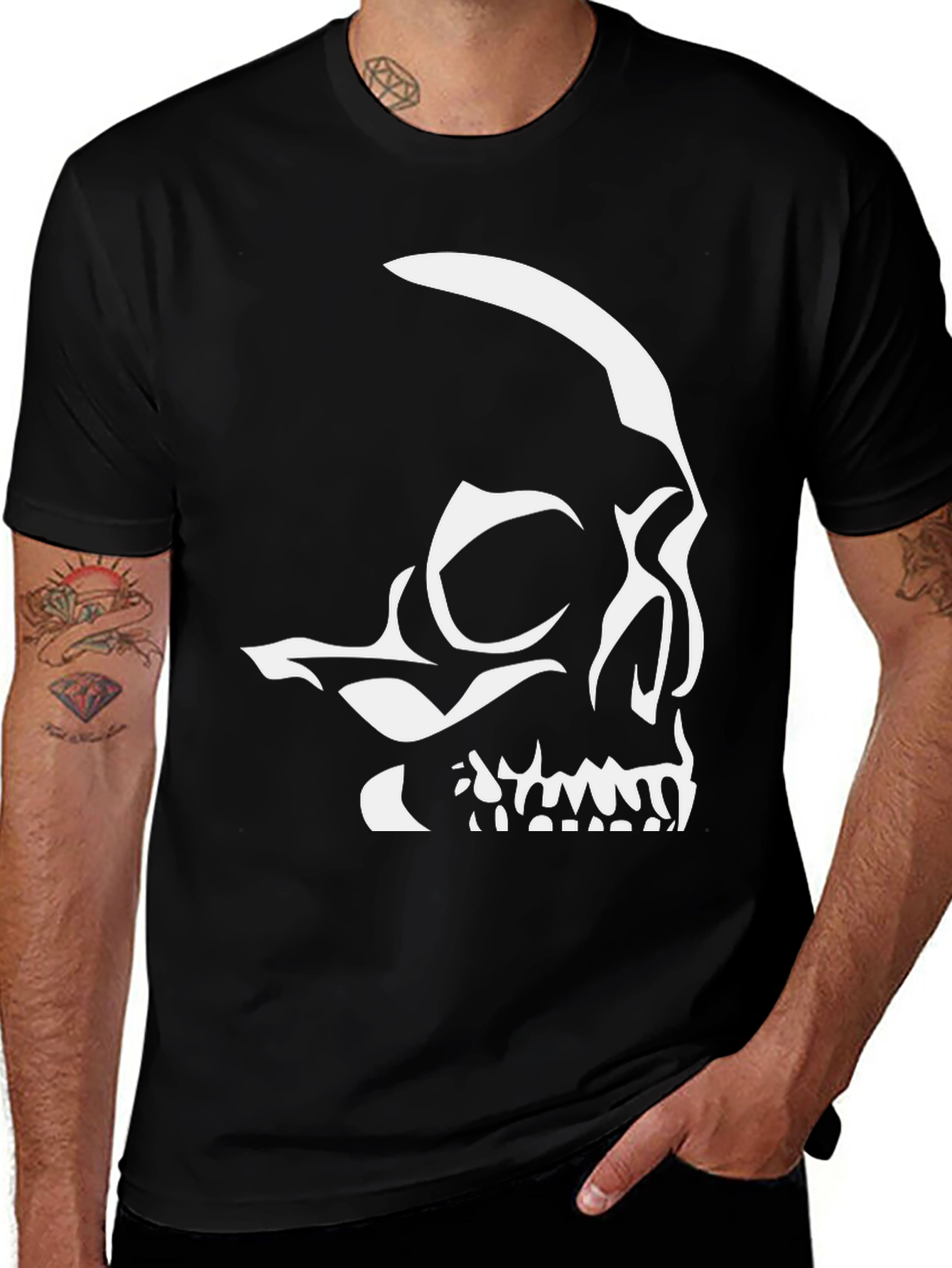 Skull Graphic Tee - Black Cotton Blend T-Shirt