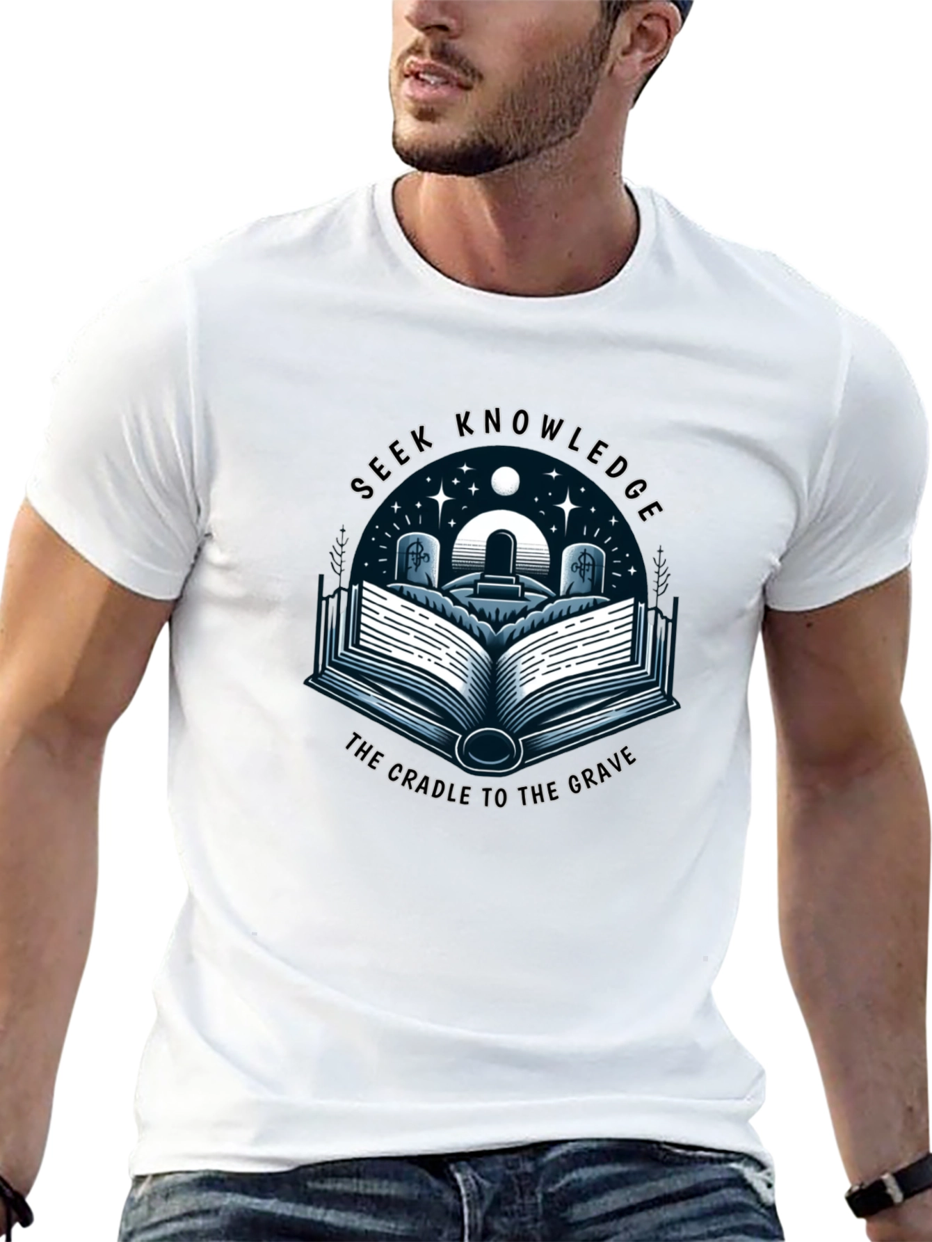 Seek Knowledge Black Tee: The Cradle to the Grave