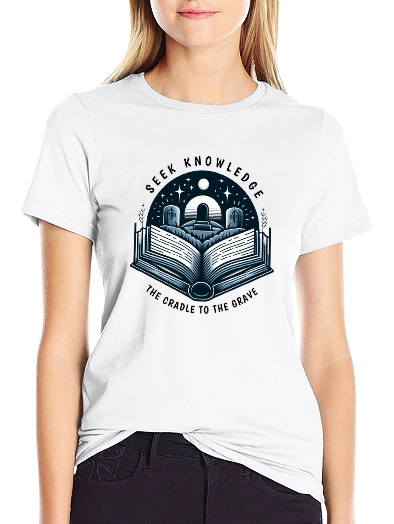 Seek Knowledge Black Tee: The Cradle to the Grave