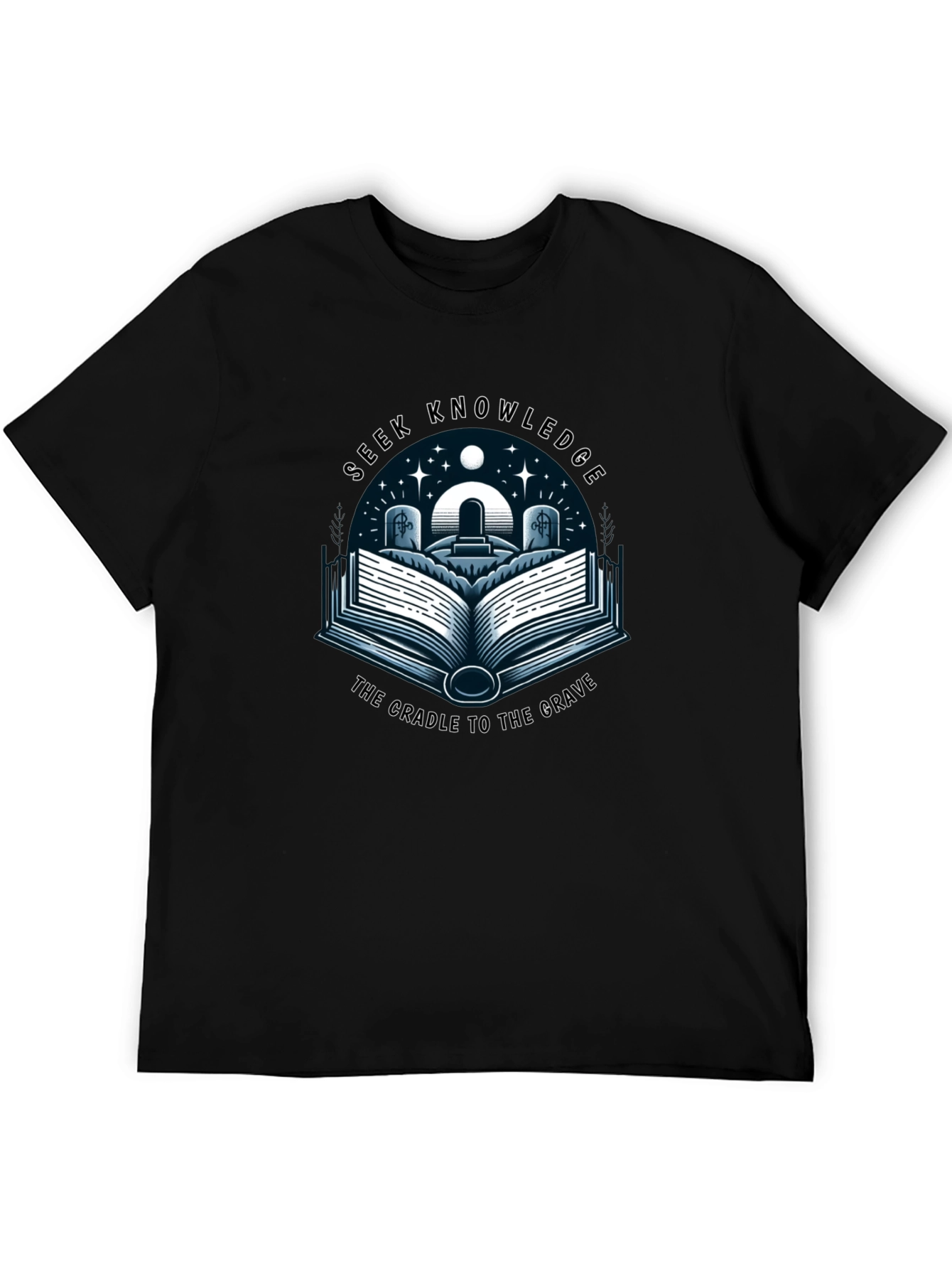 Seek Knowledge Black Tee: The Cradle to the Grave