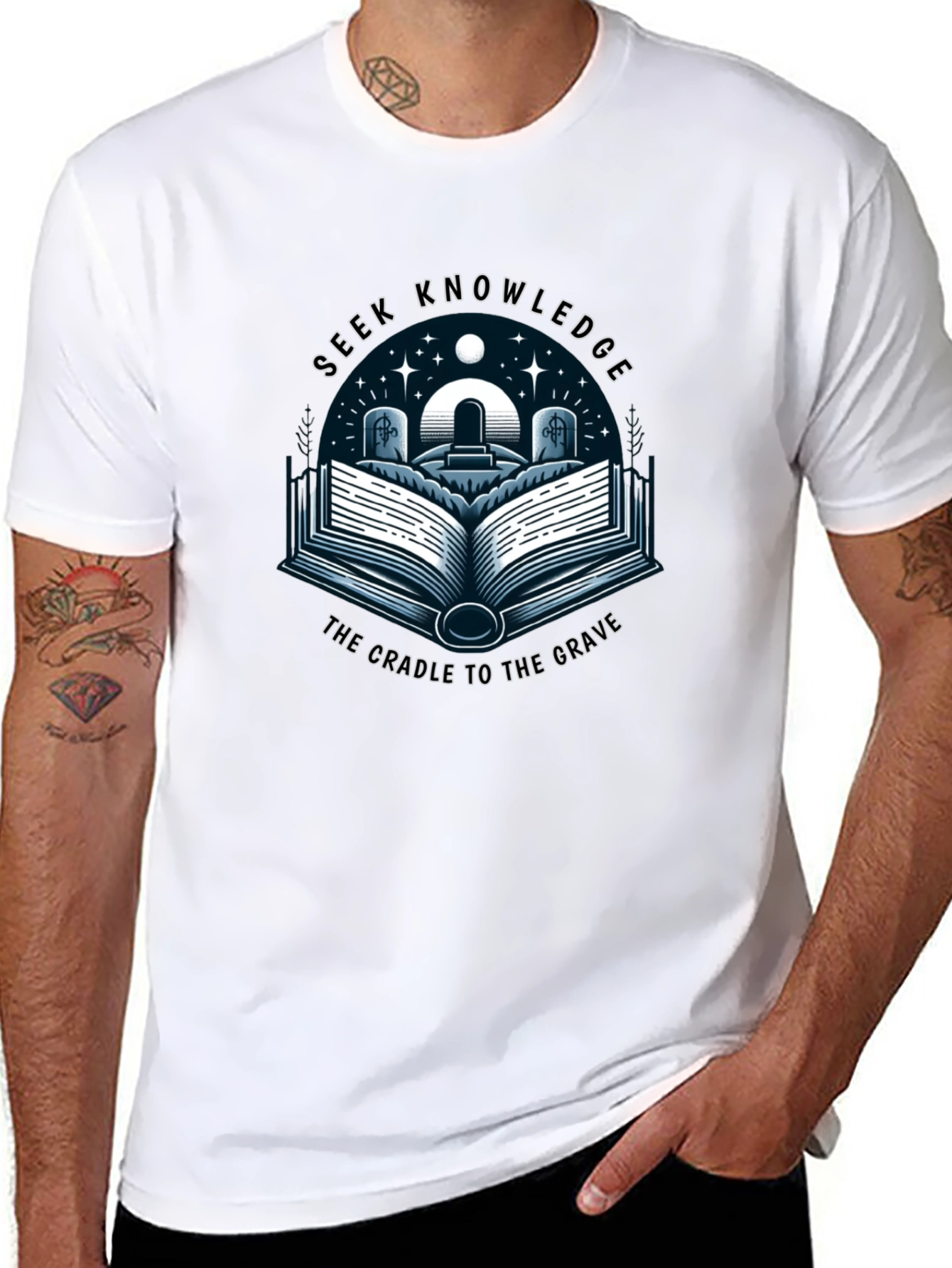 Seek Knowledge Black Tee: The Cradle to the Grave
