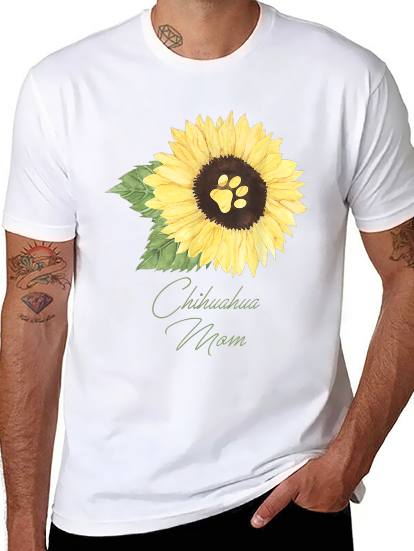 Chihuahua Mom Sunflower Dog Paw T-Shirt