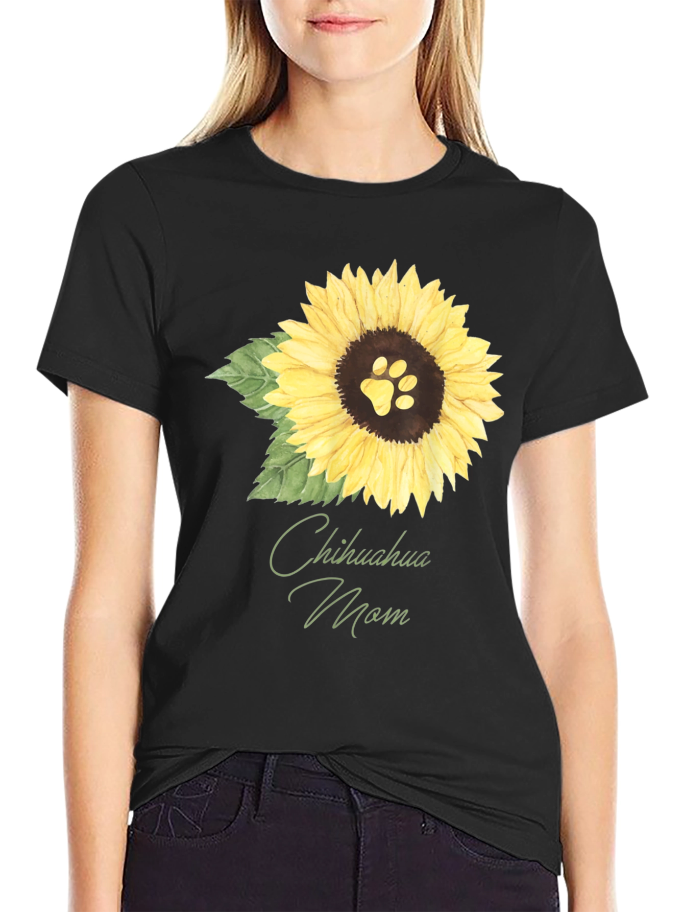 Chihuahua Mom Sunflower Dog Paw T-Shirt