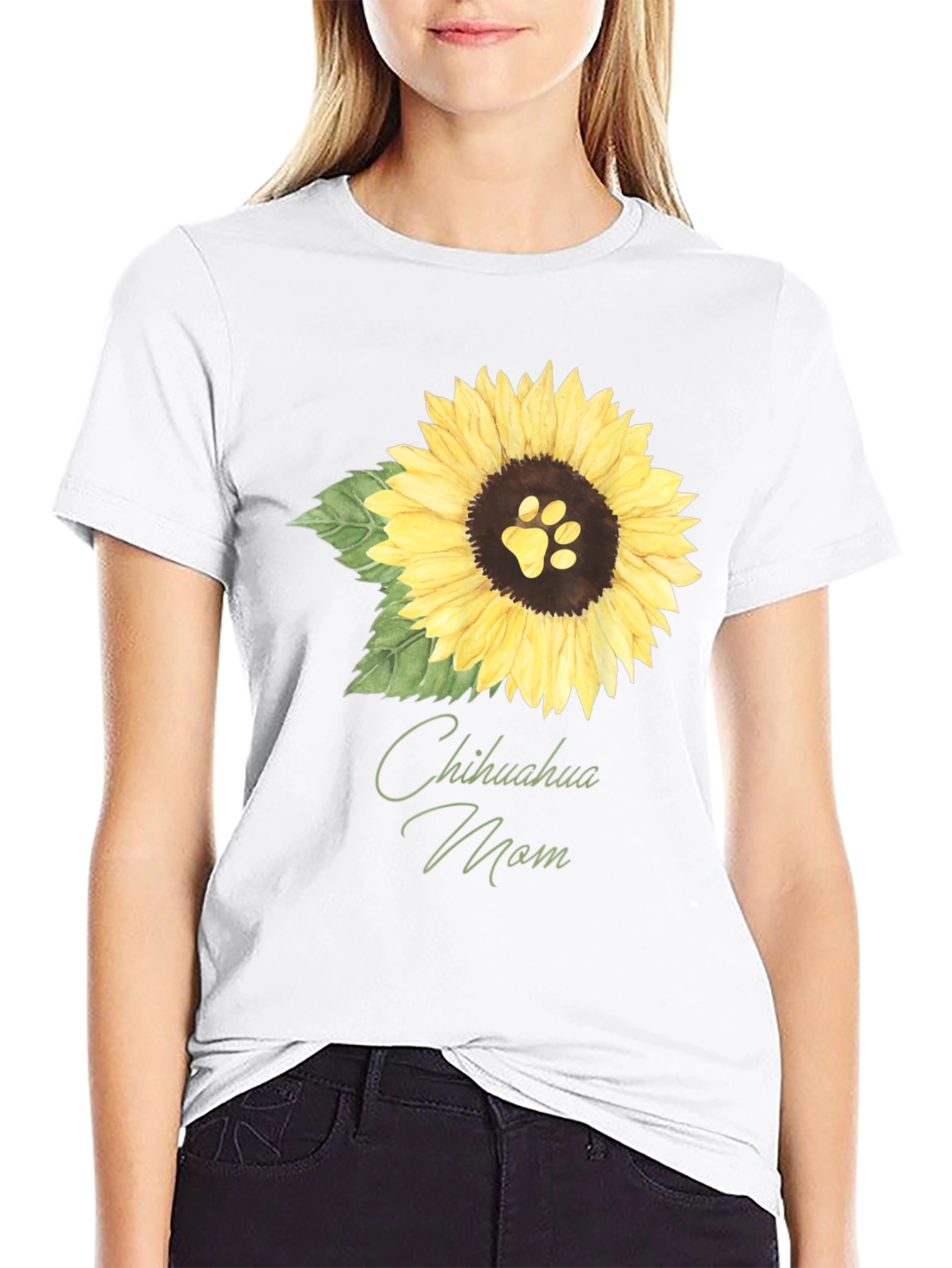 Chihuahua Mom Sunflower Dog Paw T-Shirt