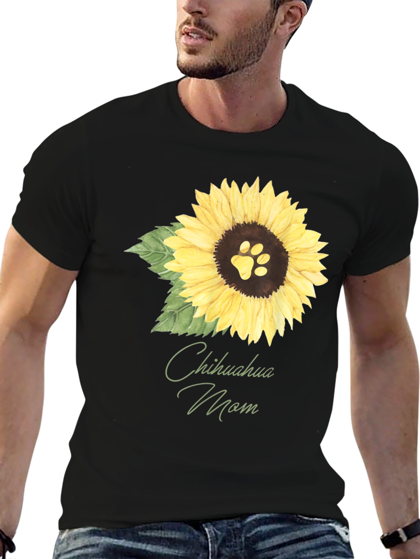Chihuahua Mom Sunflower Dog Paw T-Shirt