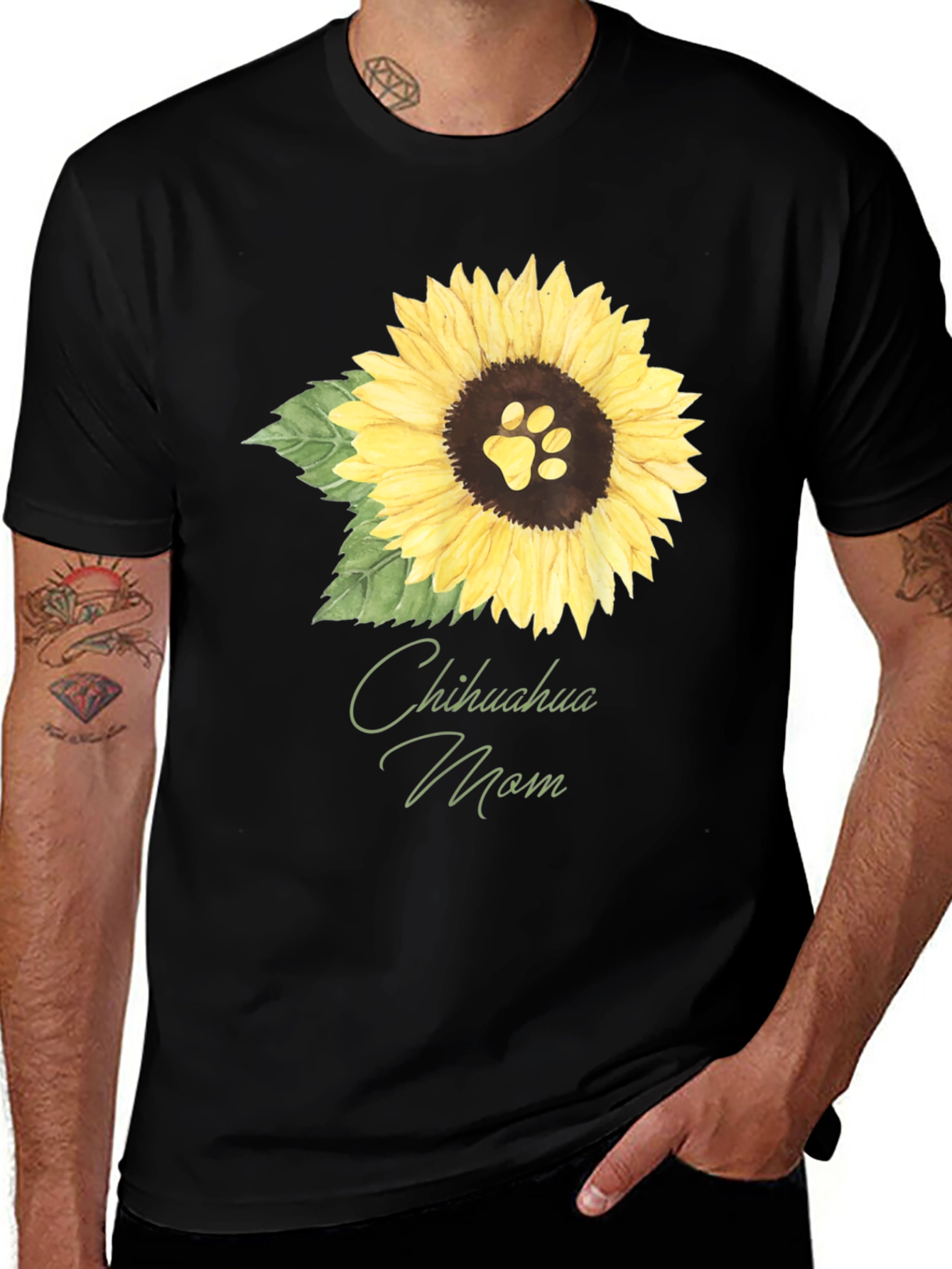 Chihuahua Mom Sunflower Dog Paw T-Shirt