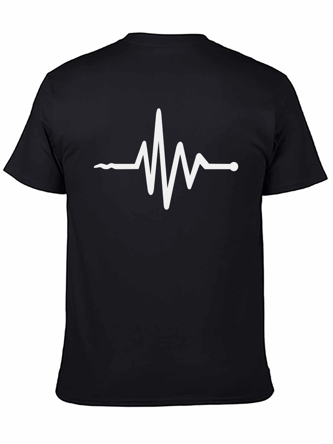 Pulse T-Shirt - Black Cotton with White Heartbeat Design