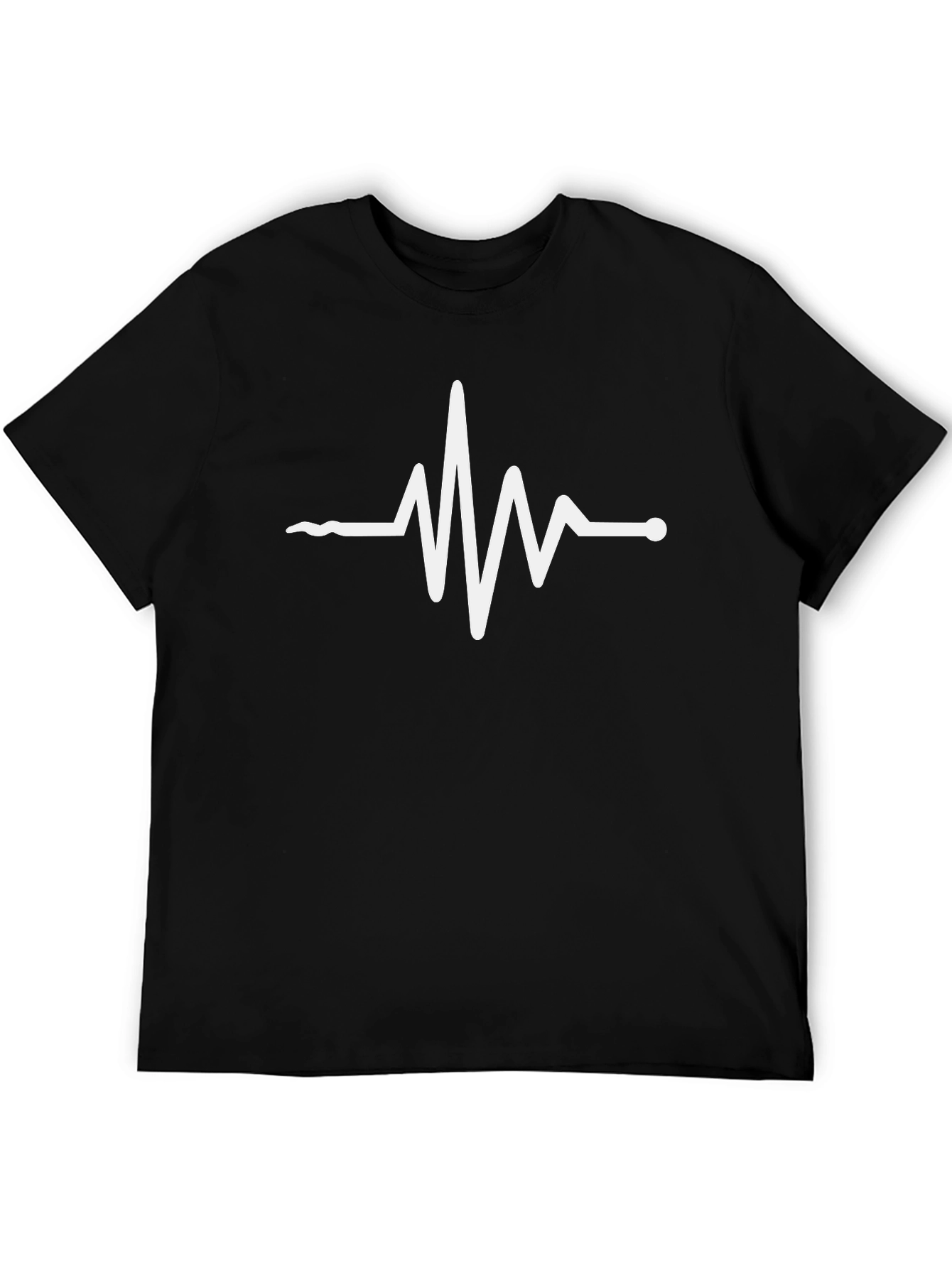 Pulse T-Shirt - Black Cotton with White Heartbeat Design