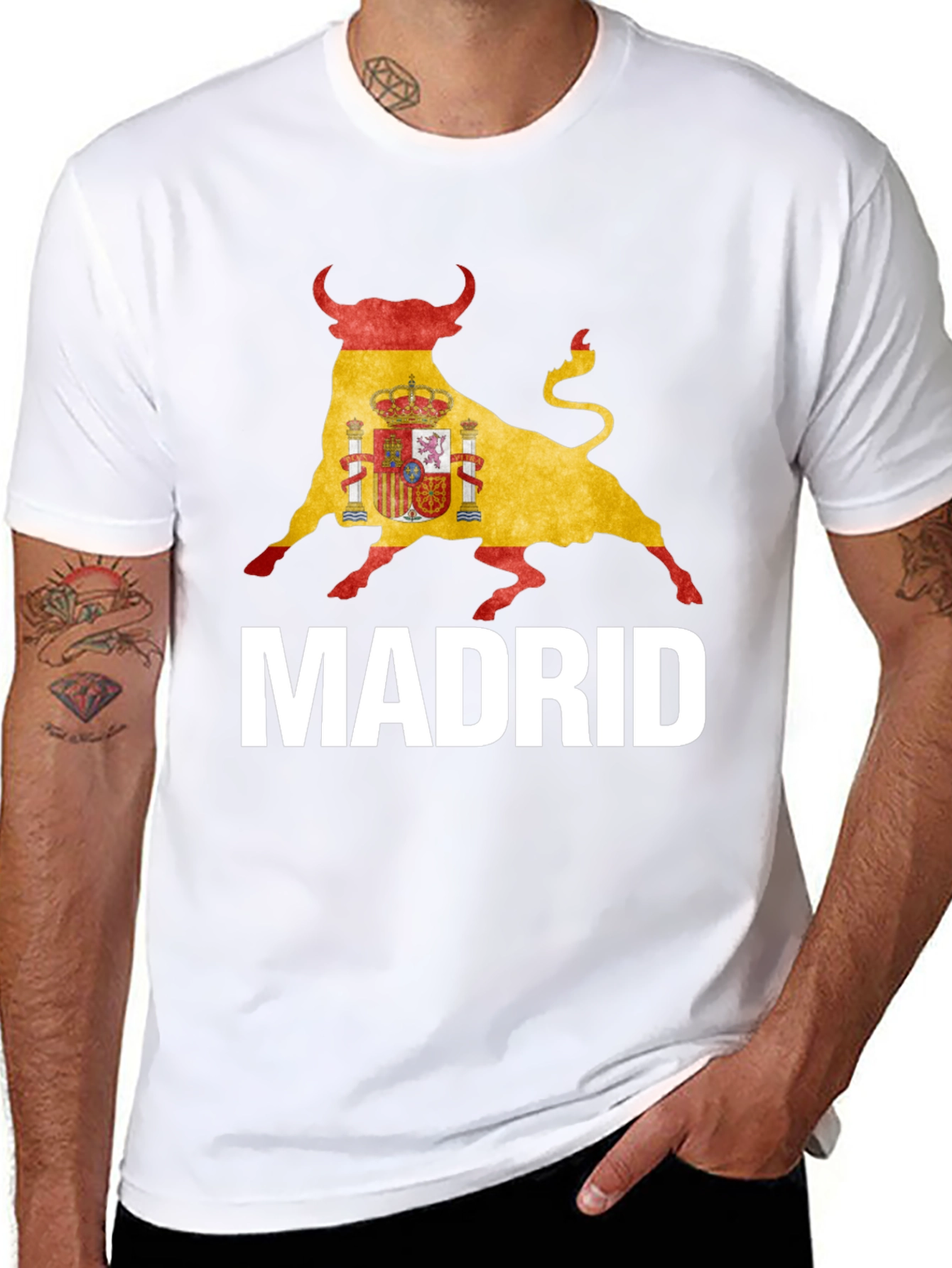Madrid Spain Bull Flag Graphic T-Shirt