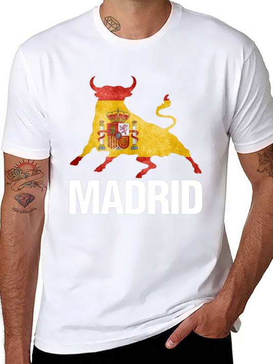 Madrid Spain Bull Flag Graphic T-Shirt