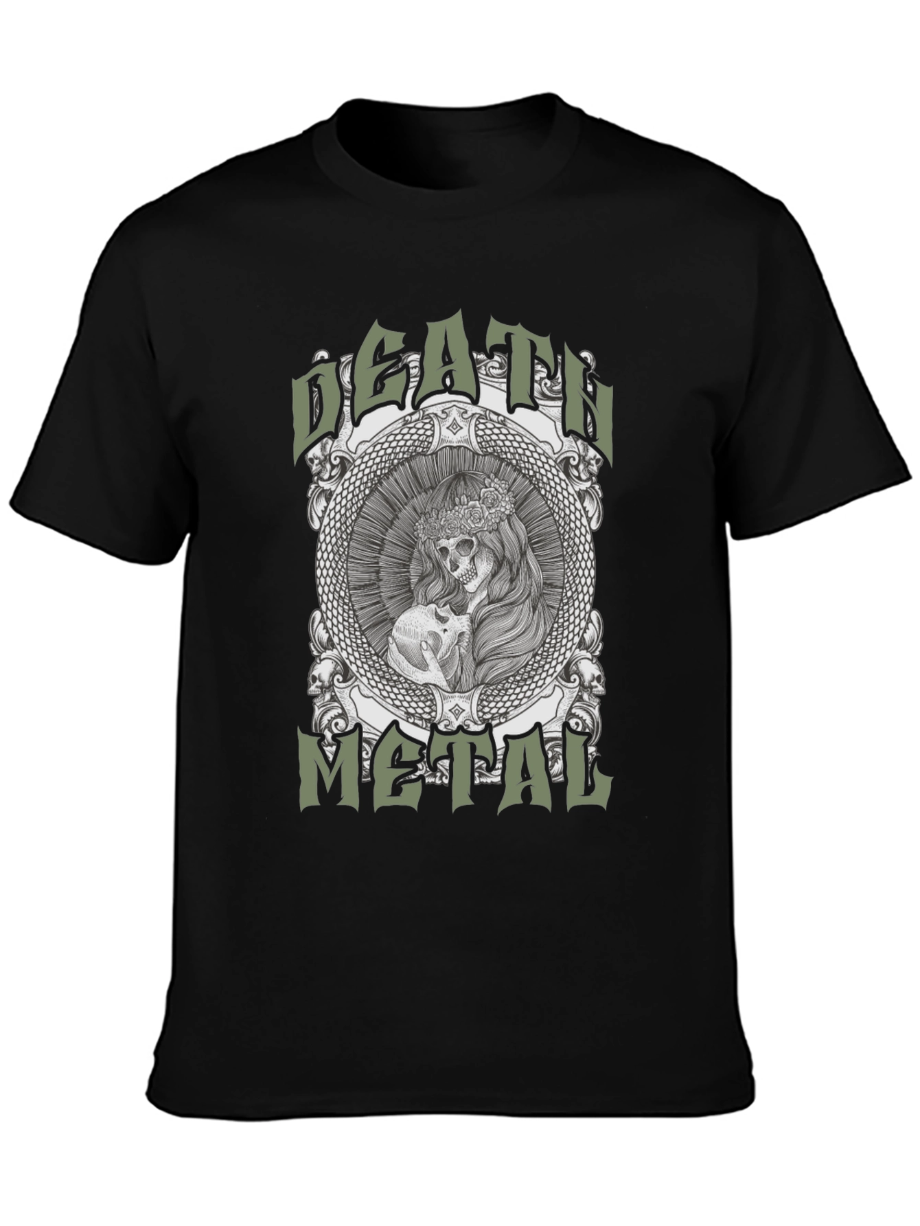 Death Metal Graphic Tee - Skull & Snake Design