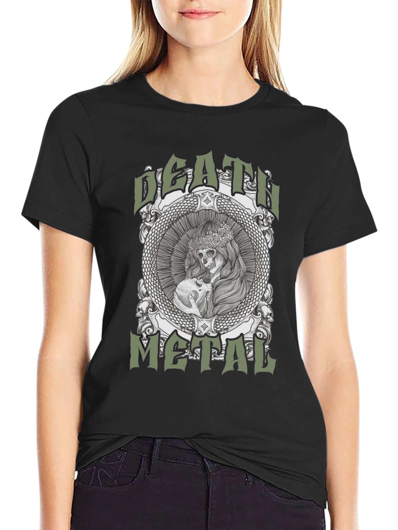 Death Metal Graphic Tee - Skull & Snake Design