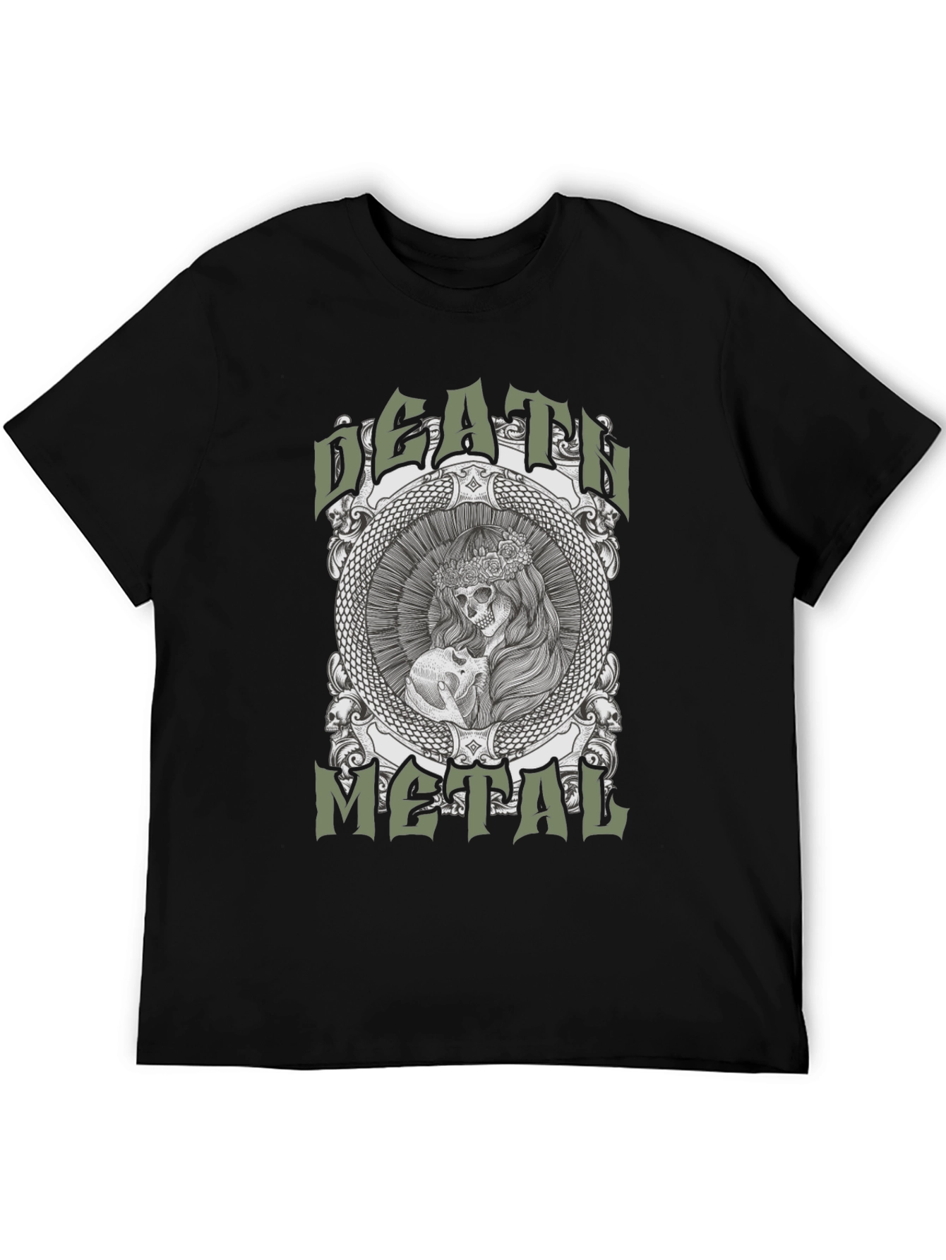 Death Metal Graphic Tee - Skull & Snake Design