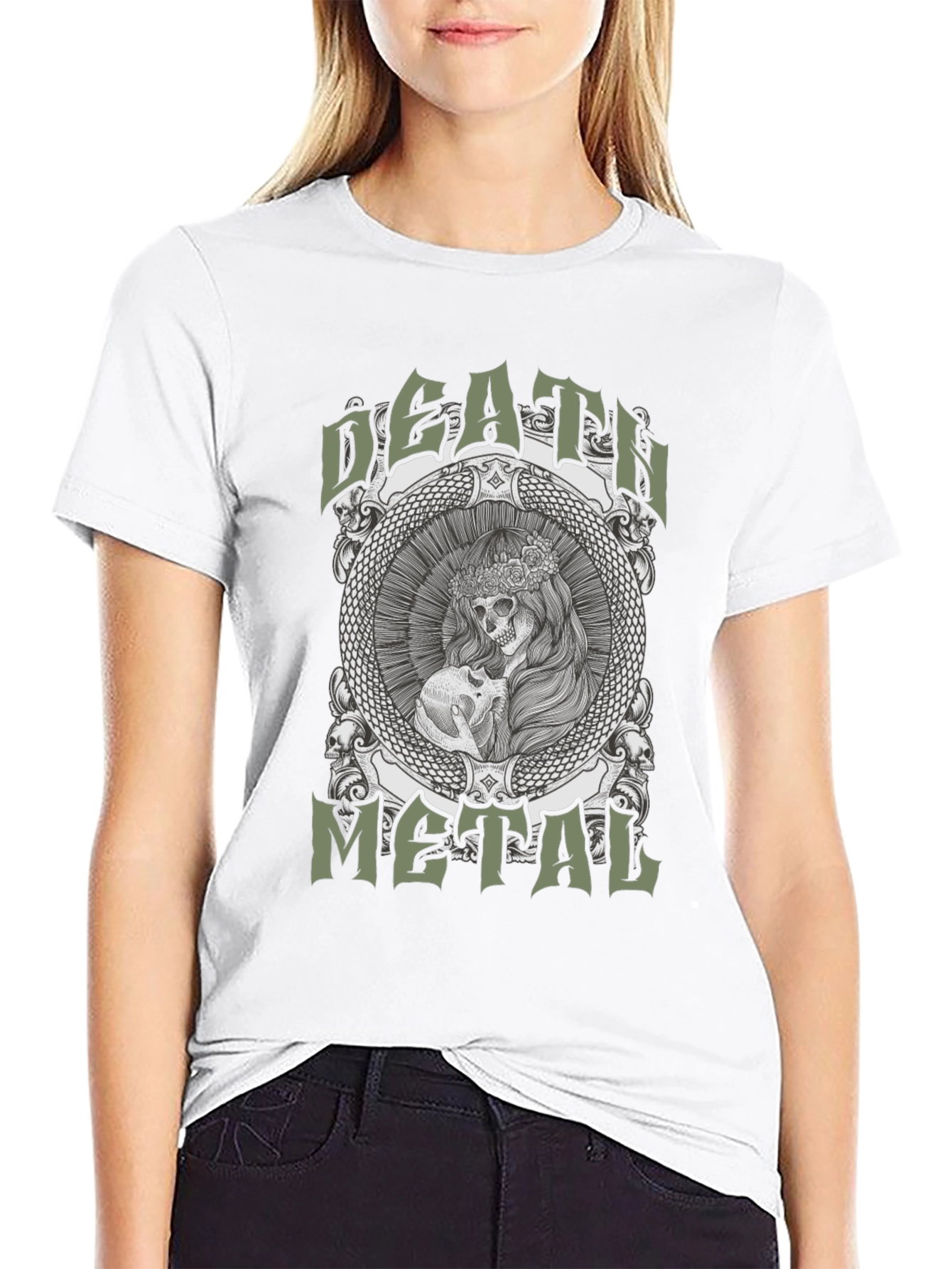 Death Metal Graphic Tee - Skull & Snake Design