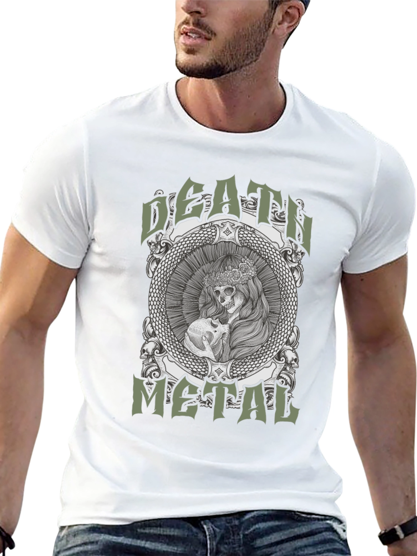 Death Metal Graphic Tee - Skull & Snake Design