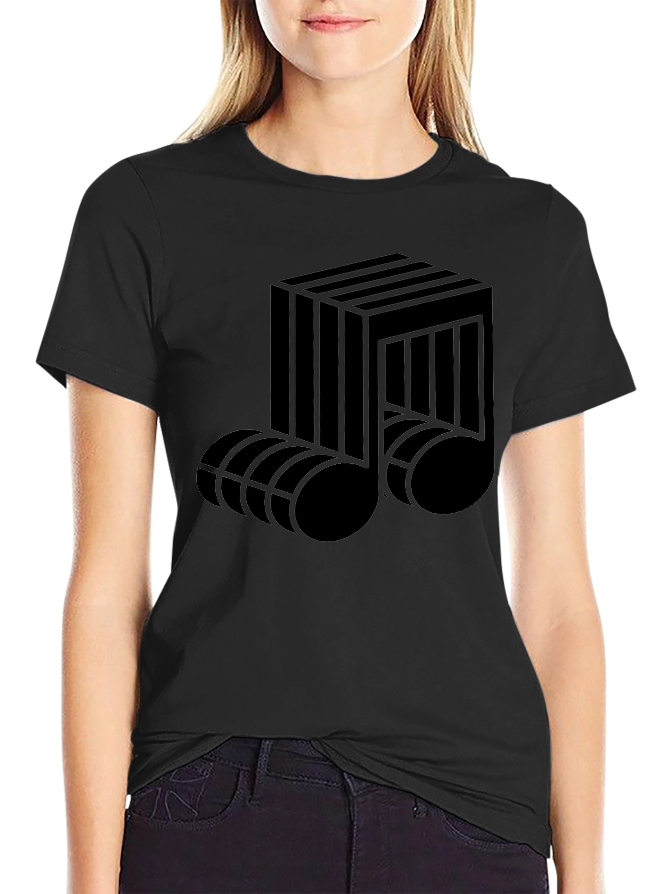 Abstract Musical Note Graphic Tee - Black
