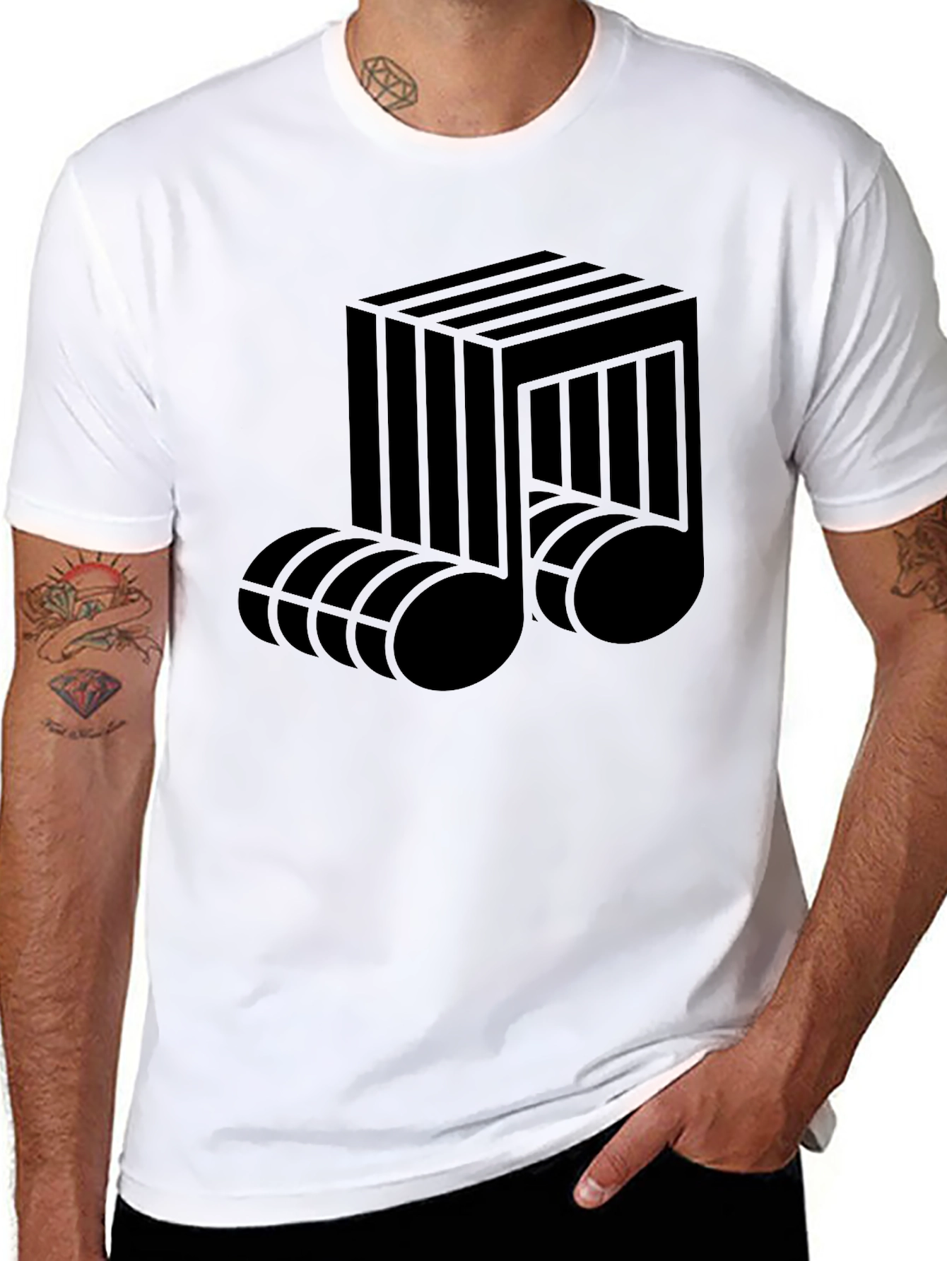Abstract Musical Note Graphic Tee - Black
