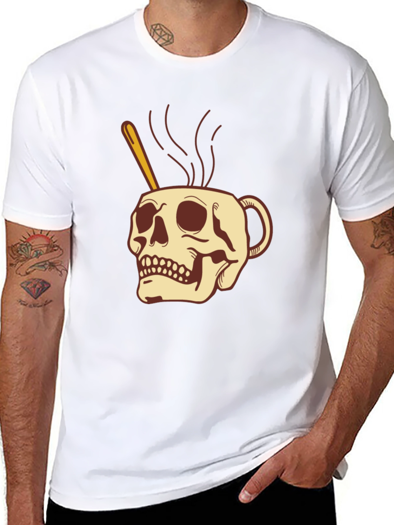 Skull Coffee Cup Graphic Black T-Shirt