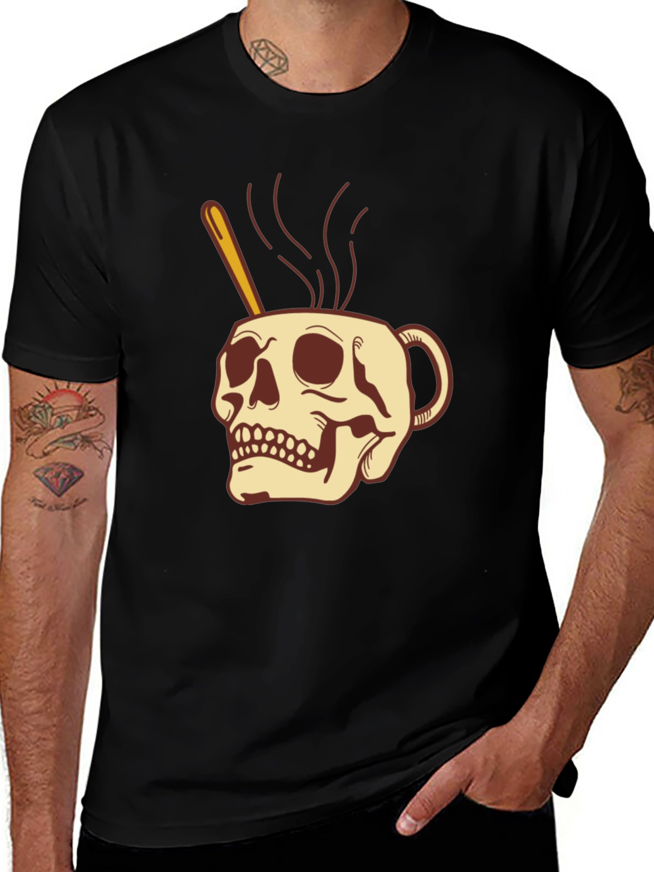 Skull Coffee Cup Graphic Black T-Shirt