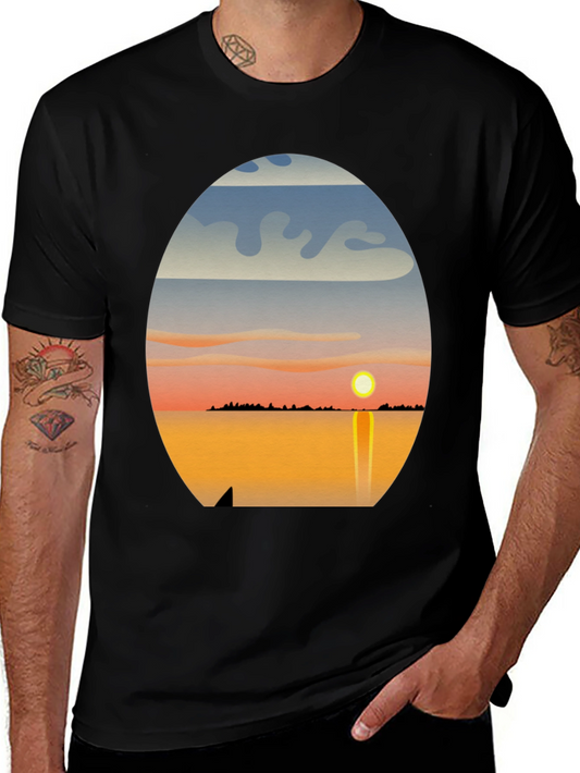 Sunset View Graphic Tee - Black Short Sleeve Shirt