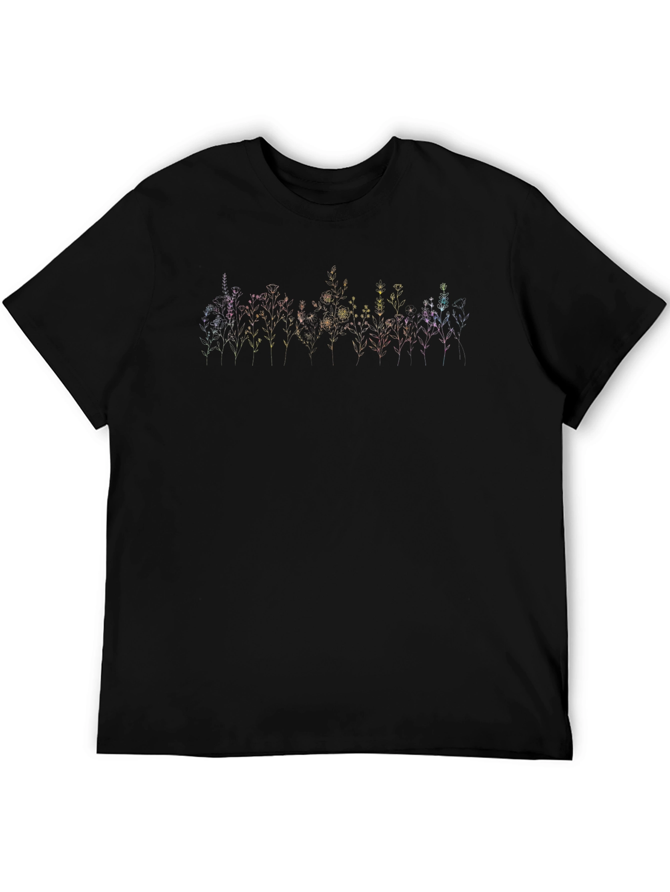 Floral Outline Graphic Black T-Shirt