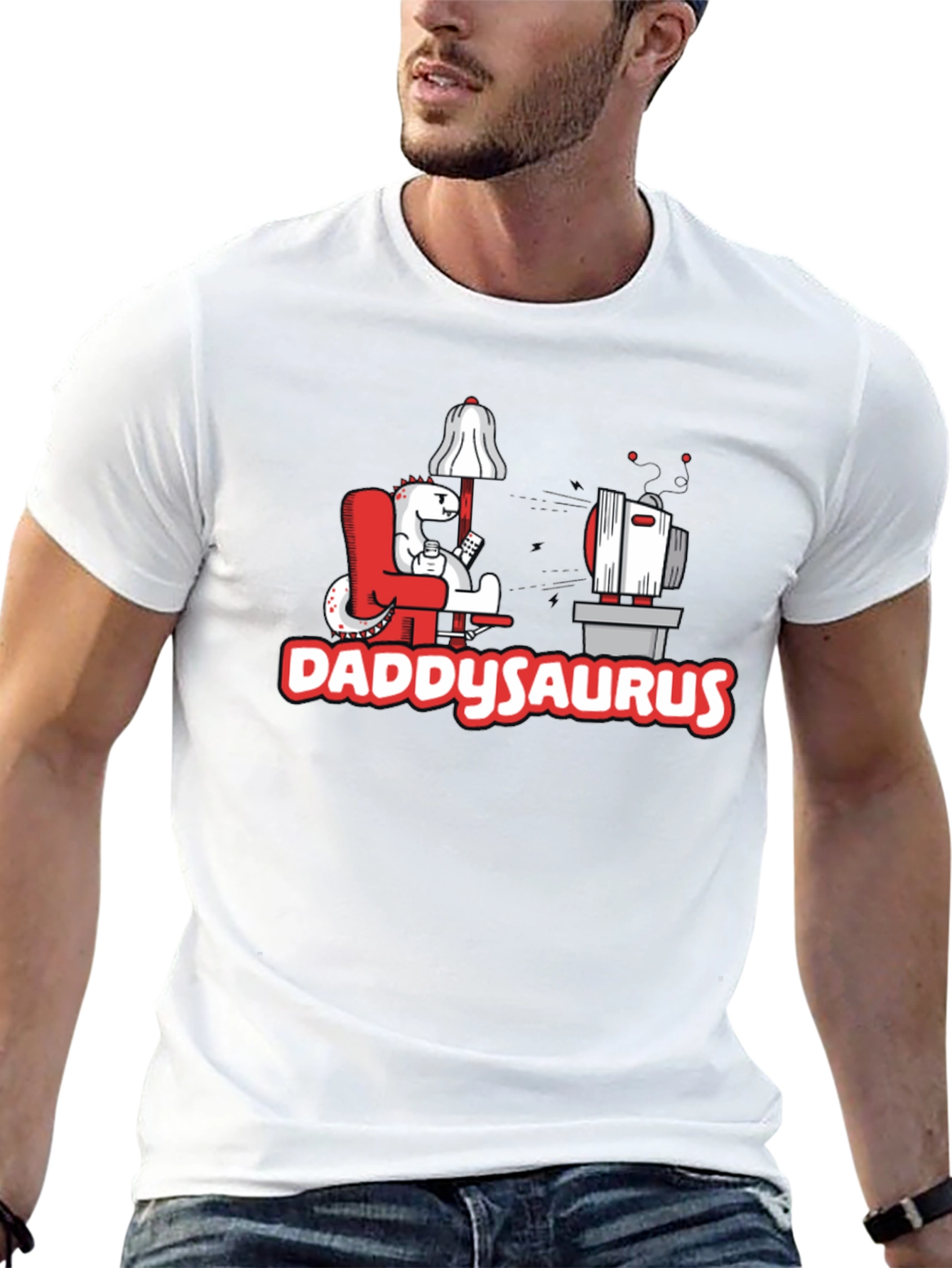 DaddySaurus T-Shirt - Gamer Dad Dinosaur Tee