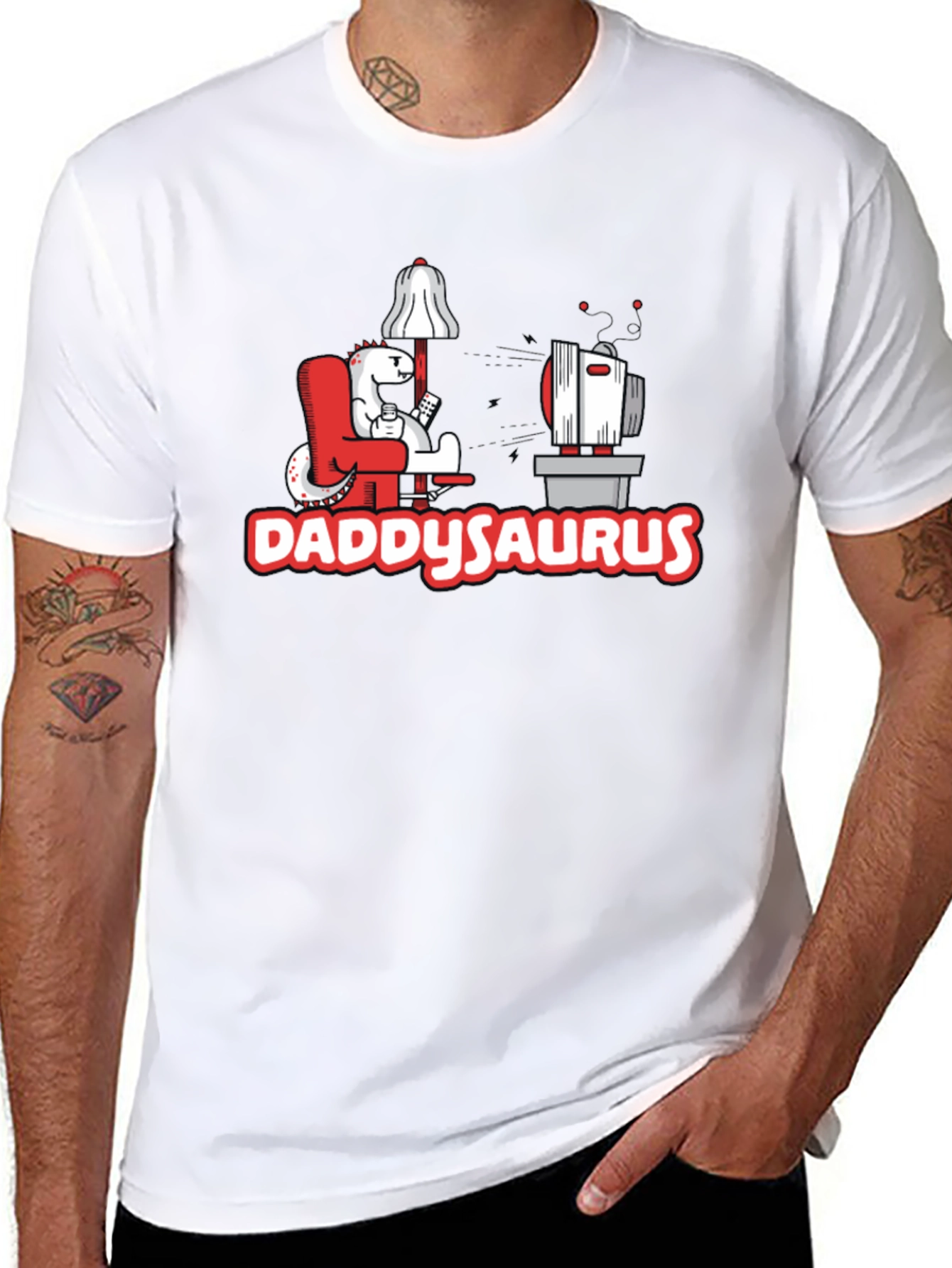 DaddySaurus T-Shirt - Gamer Dad Dinosaur Tee