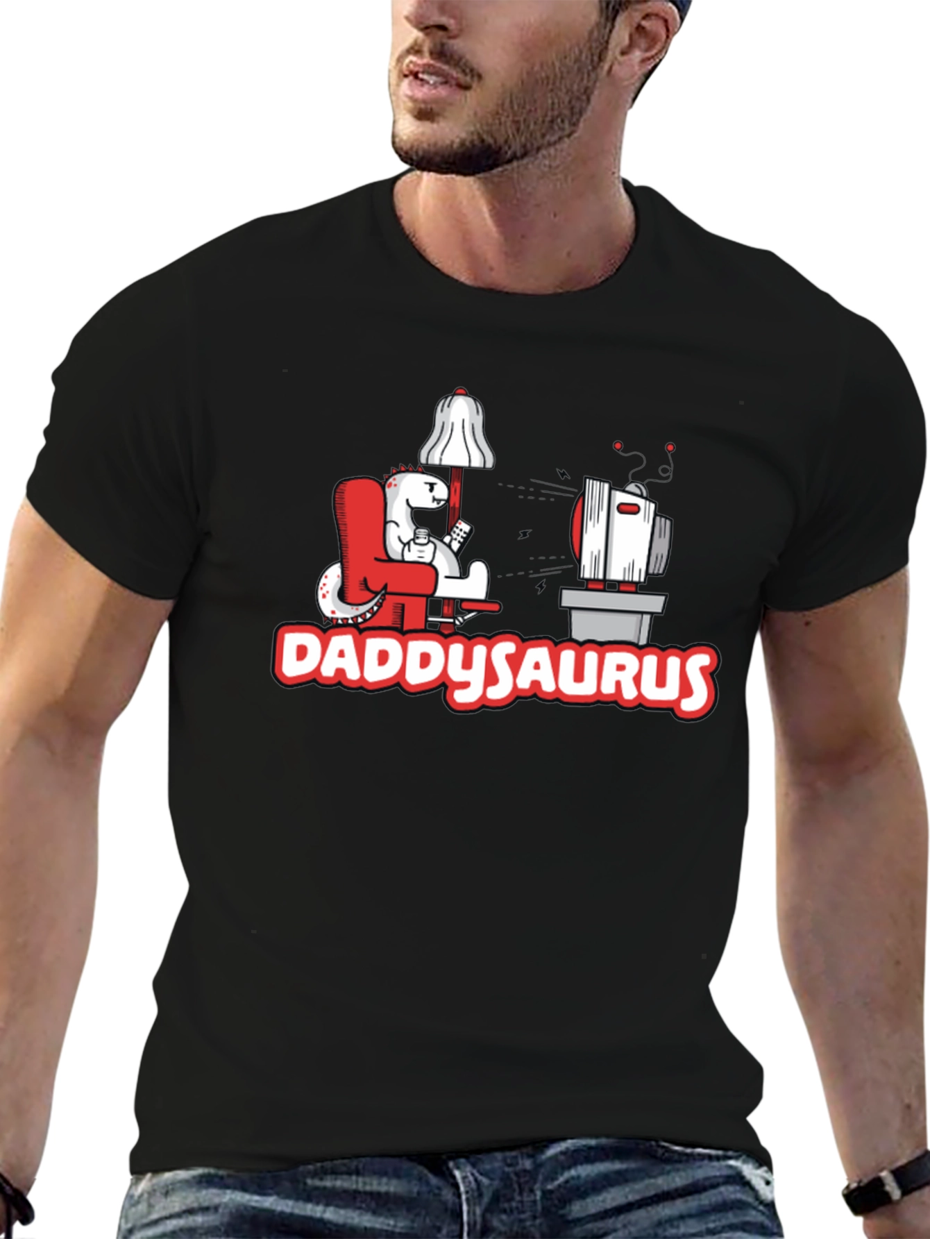 DaddySaurus T-Shirt - Gamer Dad Dinosaur Tee