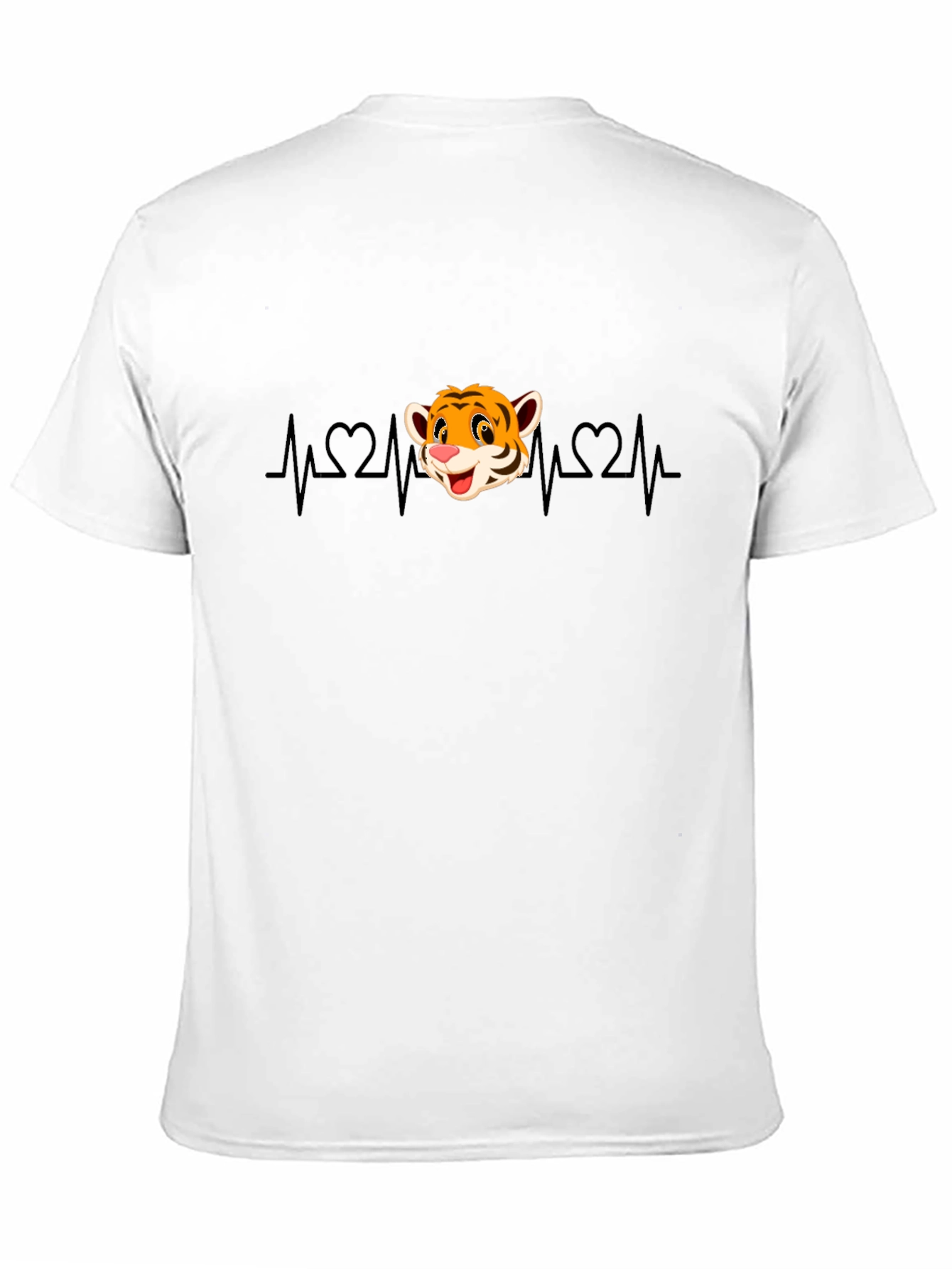 Cute Tiger Heartbeat Graphic T-Shirt - Black