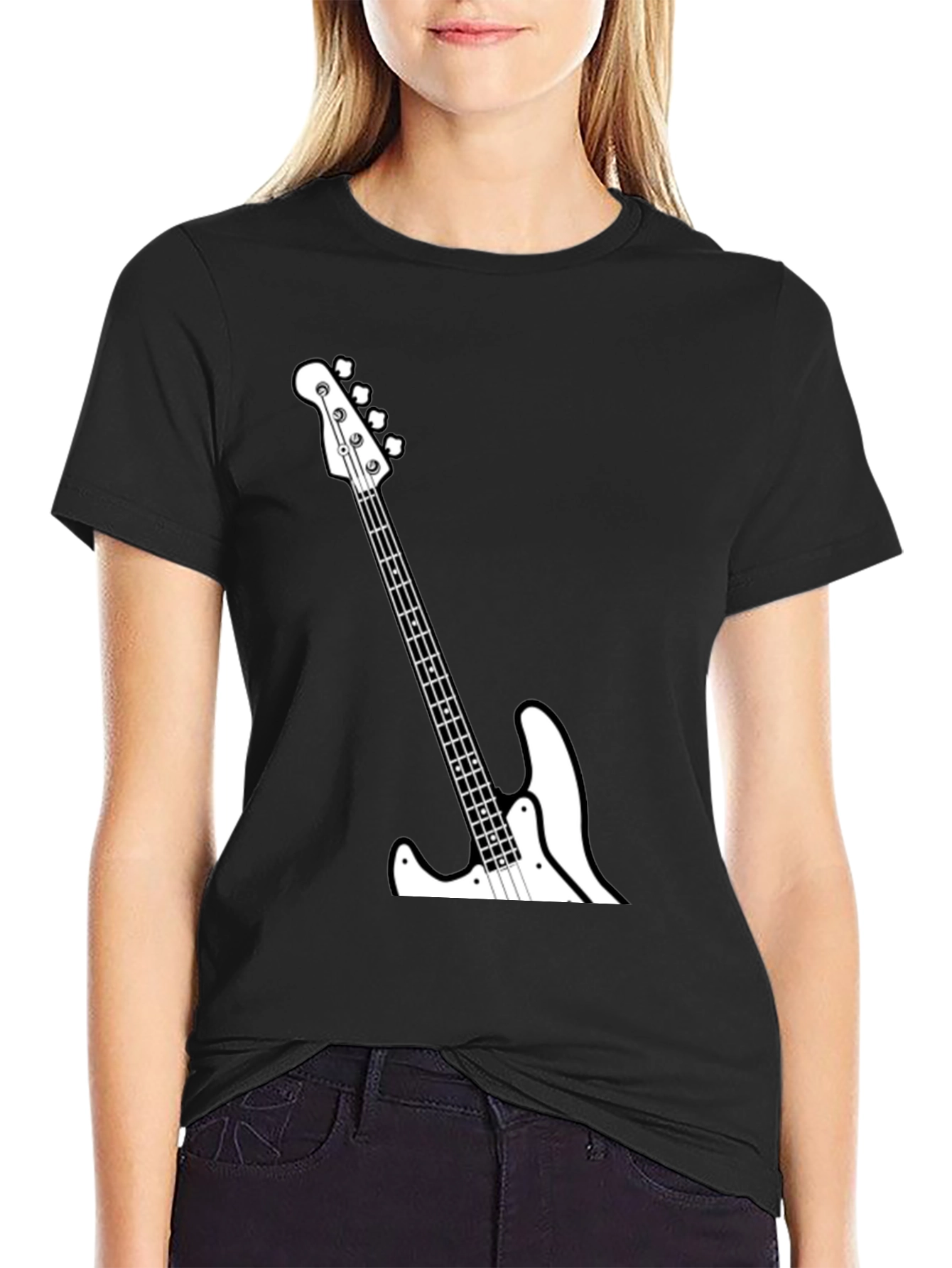 Cool Bass Guitar Graphic Tee - Black