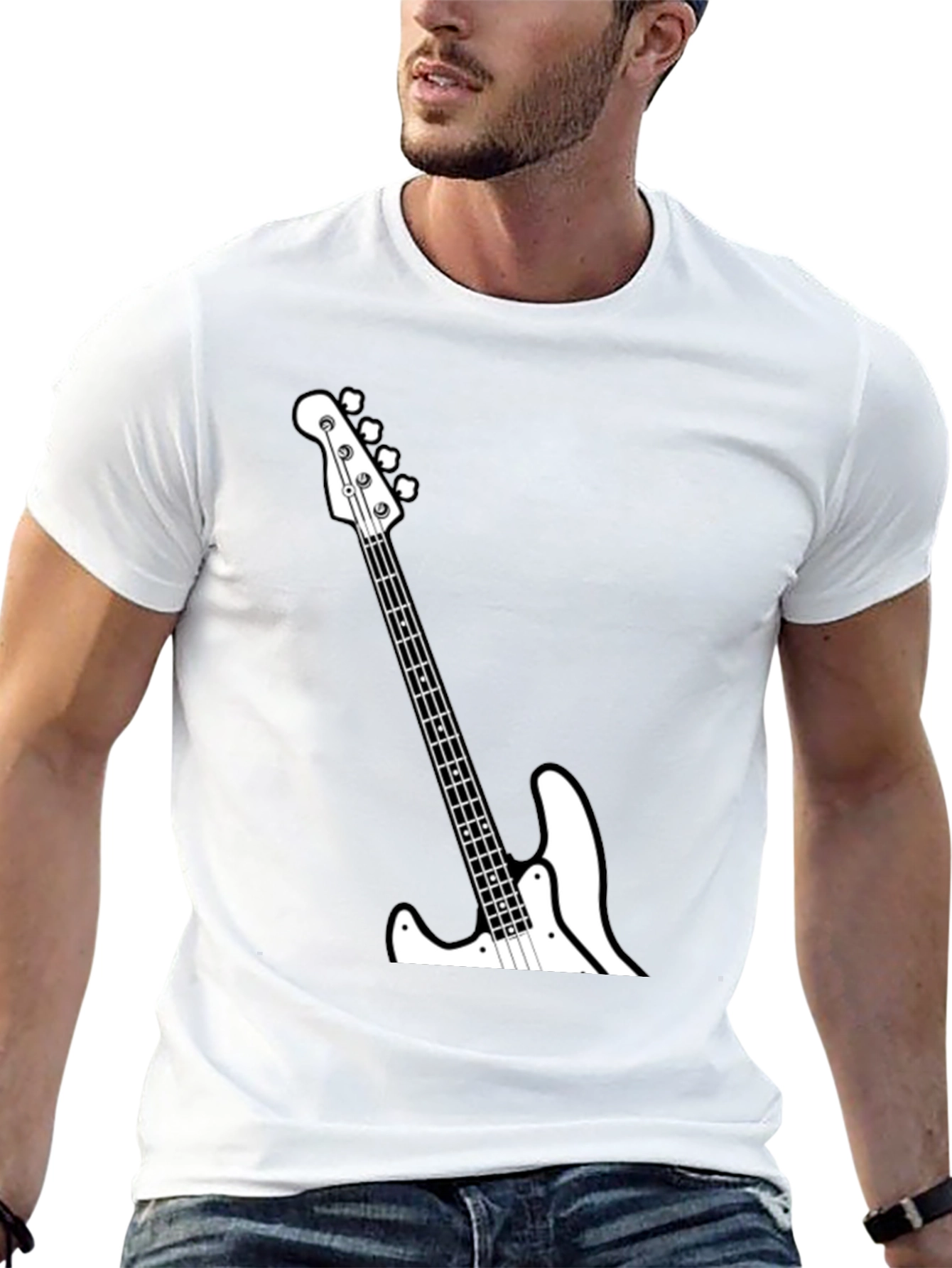 Cool Bass Guitar Graphic Tee - Black